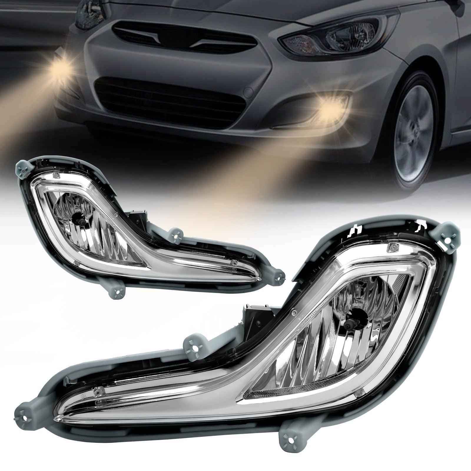 Halogen Fog Lights for 2012-2017 Hyundai Accent,One Pair,Clear Lens