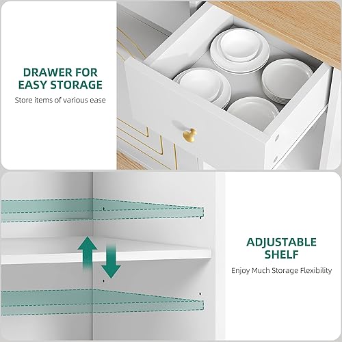 Miniatura 5 de YITAHOME Isla de cocina con hoja plegable, carrito de cocina rodante con 2 puertas de gabinete doradas, armario de isla de cocina con ruedas con