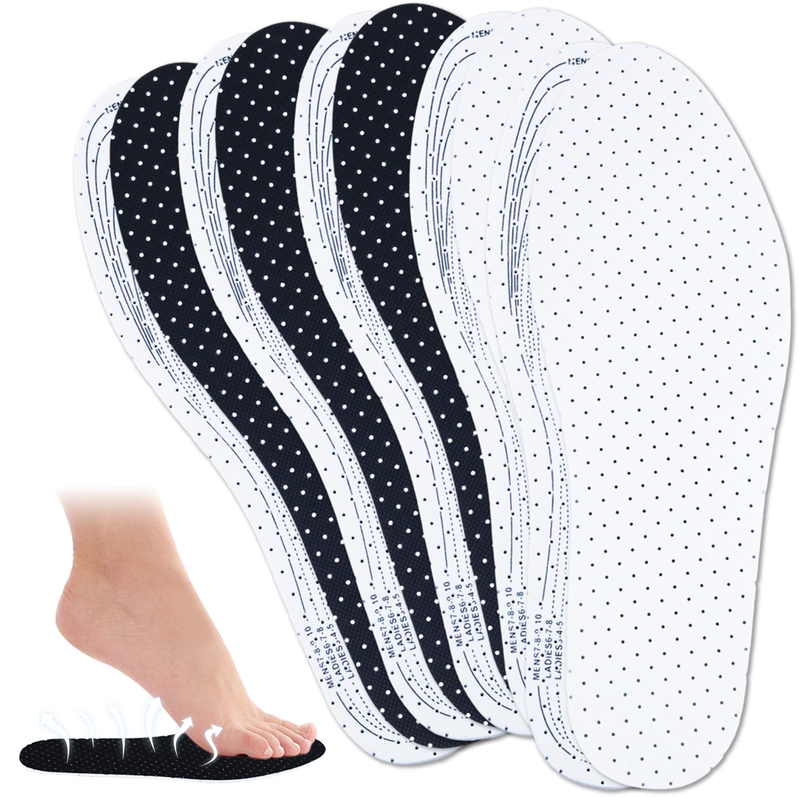 5 Pairs Breathable Cushioned Insole Ultra-Soft Cushioned Walking Comfort Insole Double Latex Foam Perforated Insole Cuttable Replacement Insole for