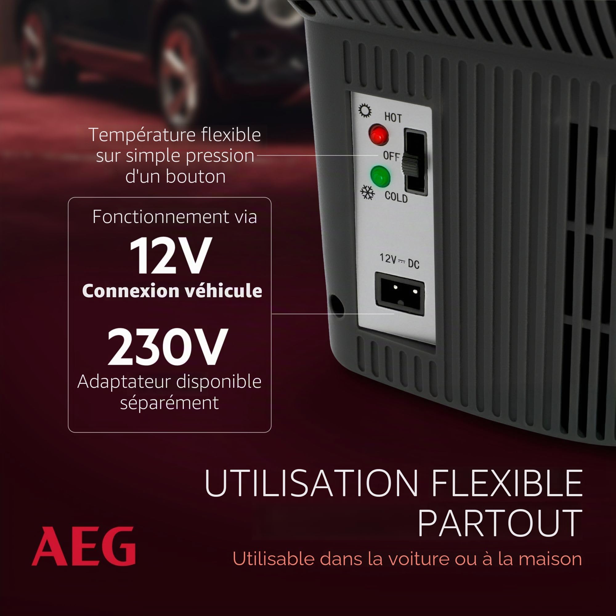 AEG Automotive Board-Bar BK 16 Glacière thermoélectrique et chauffante 16 litres, 12 volts pour voiture et prise, peut être fixée à la voiture, argent
