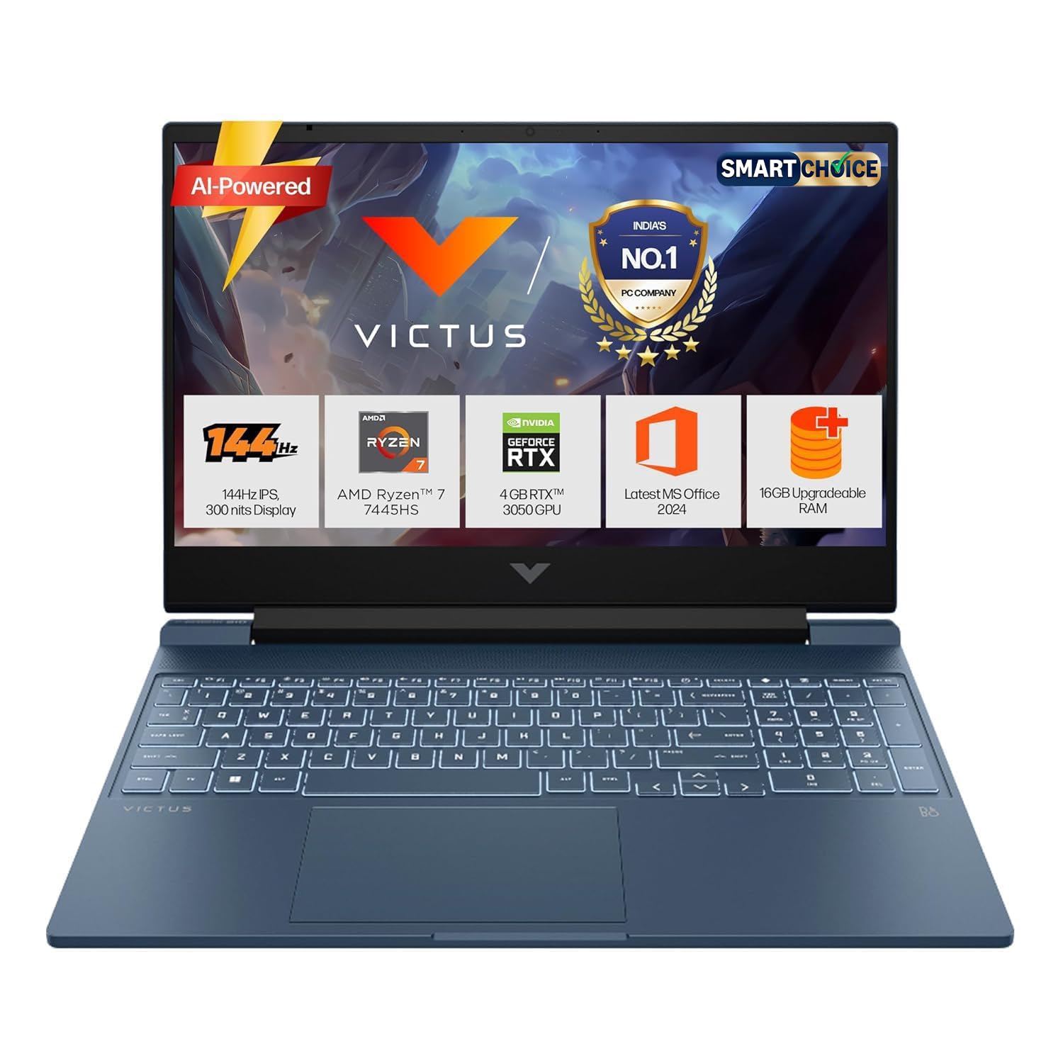 HP Victus Smartchoice, AMD Ryzen 7 7445HS, 6GB RTX 4050, 16GB DDR5(Upgradeable) 512GB SSD, 144Hz, IPS, 300 nits, 15.6''/39.6cm, Win11, Office24, Blue, 2.29kg, fb3130AX/3118AX, Xbox pass*,Gaming Laptop — Amazon image 14