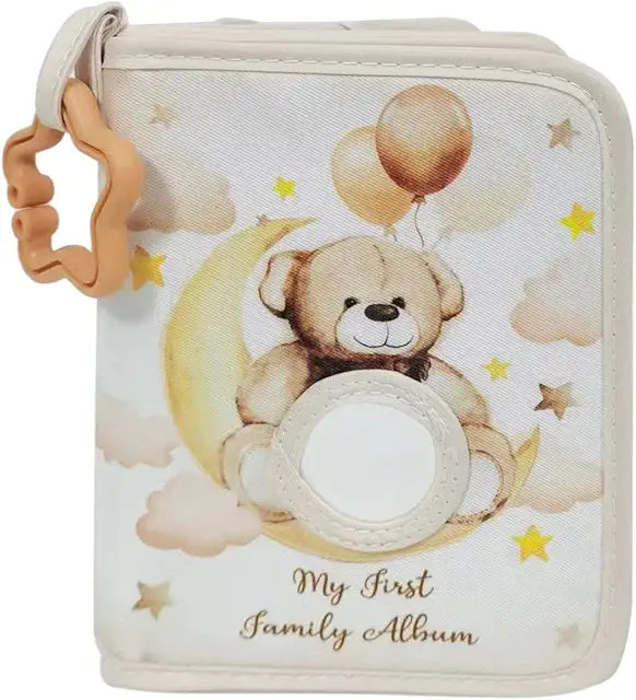 Album Photo Bébé My Fir-st Family en Tissu Doux Motif Ours Mignon avec Crochet Étoile