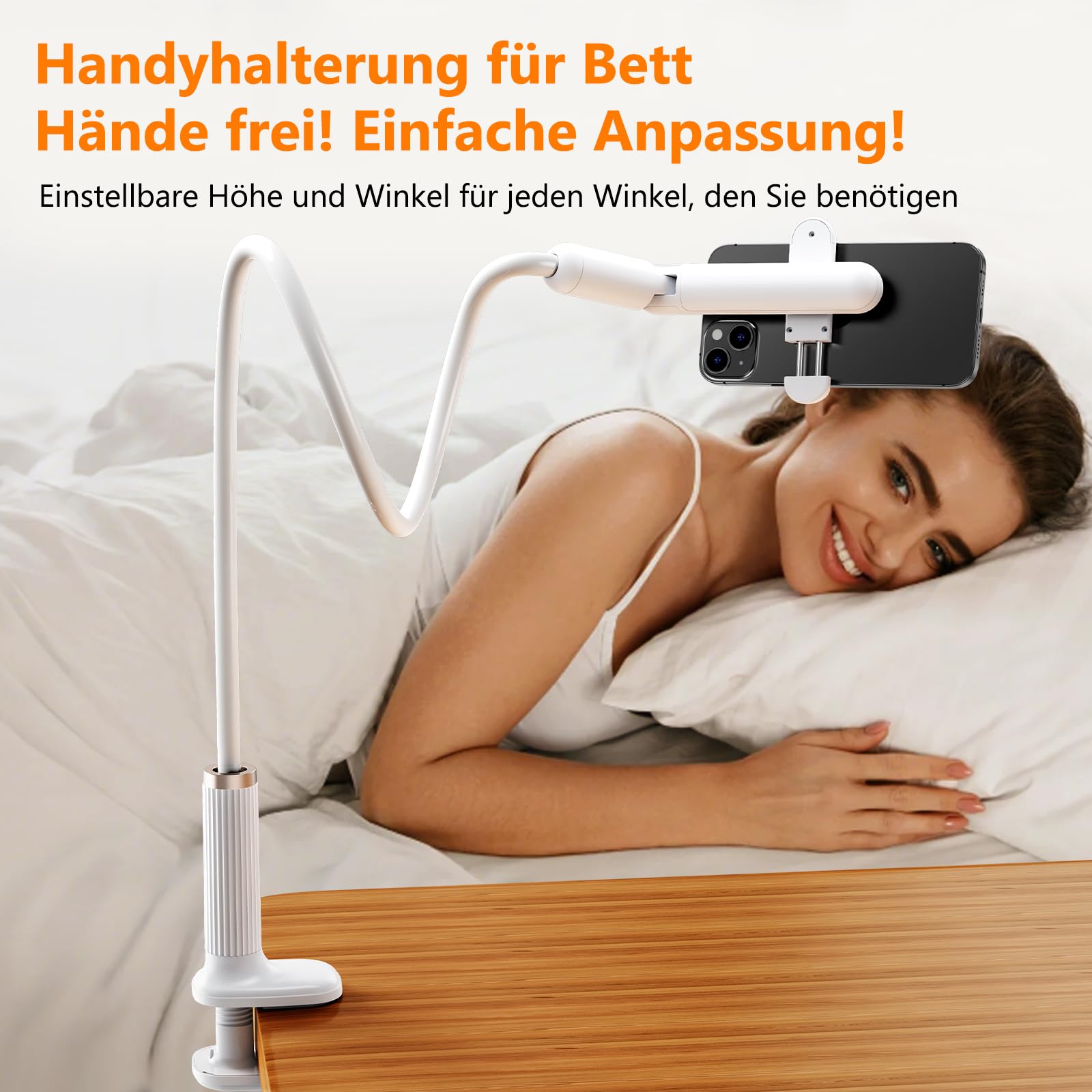 Supporto per cellulare a collo di cigno per letto, supporto flessibile per cellulare, a braccio lungo, con mini morsetto girevole a 360°, compatibile con dispositivi da 4,7 a 6,8" (braccio