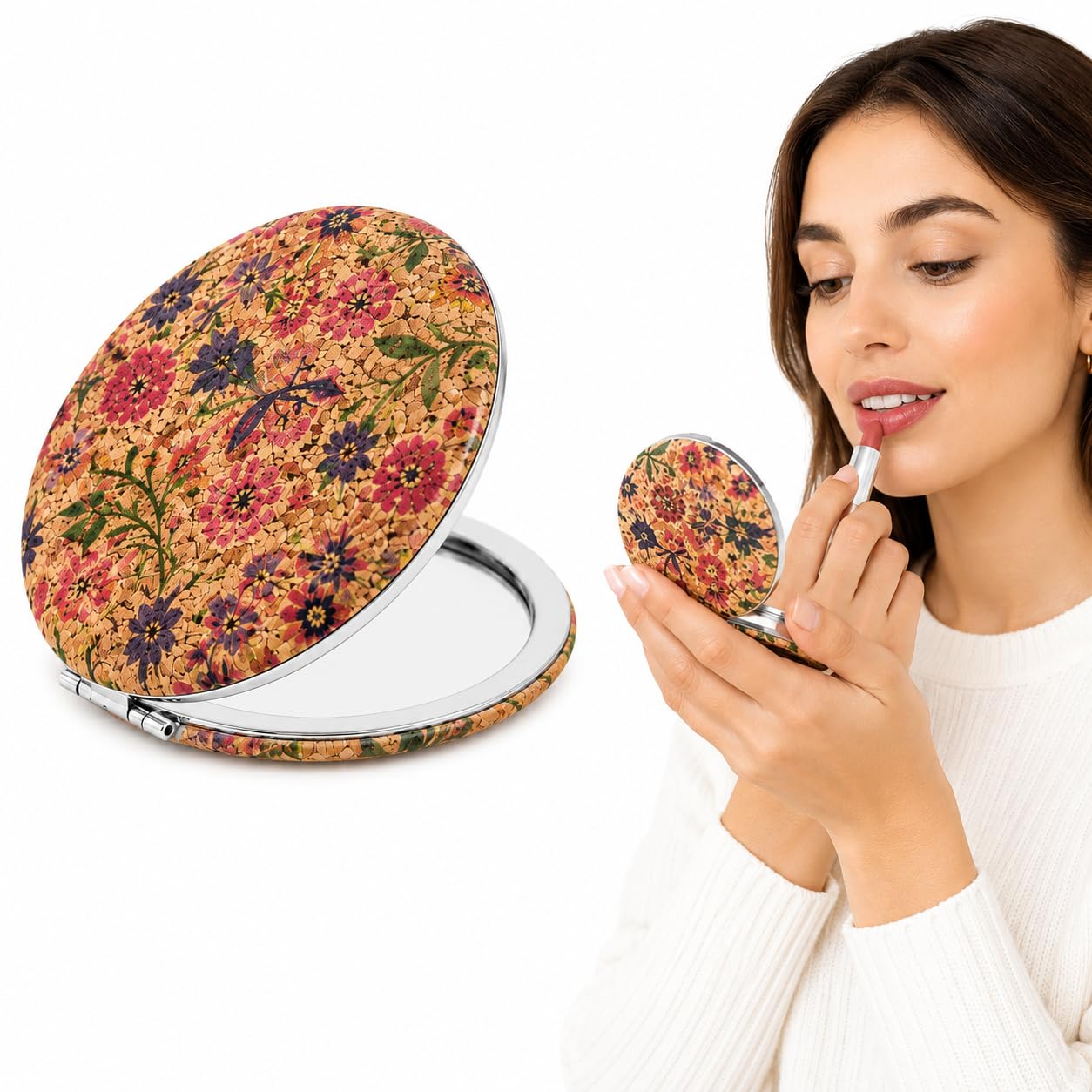Elegant Compact Vanity Makeup Mirror for Men Women Girls, Retro Floral Round Travel Cosmetic Mirrors for Pocket Purse Wallet Handbag, Portable 1X/2X Magnifying Handheld Beauty Mirror Double-Sided-image-40