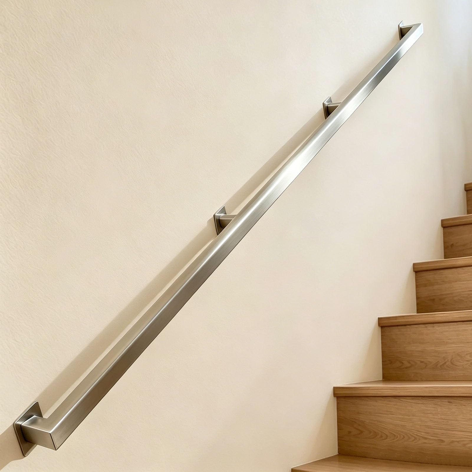 Junvstor Stainless Steel Handrail For Stairs – 1-20ft Banister Wall-Mounted Stair Railing With Brackets, Indoor/Outdoor Staircase Hand Rail for Loft, Porch, Garage & Deck(11.5ft/350cm)