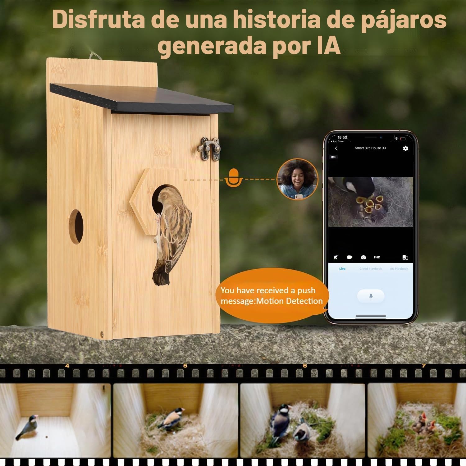 Casas para Pájaros con Cámara HD de 4MP, Caja de Pájaros Resistente a la Intemperie, WiFi de 2.4G y Notificación por Aplicación, Observa el Anidamiento y la Eclosión, Grabación Automática de Videos, A