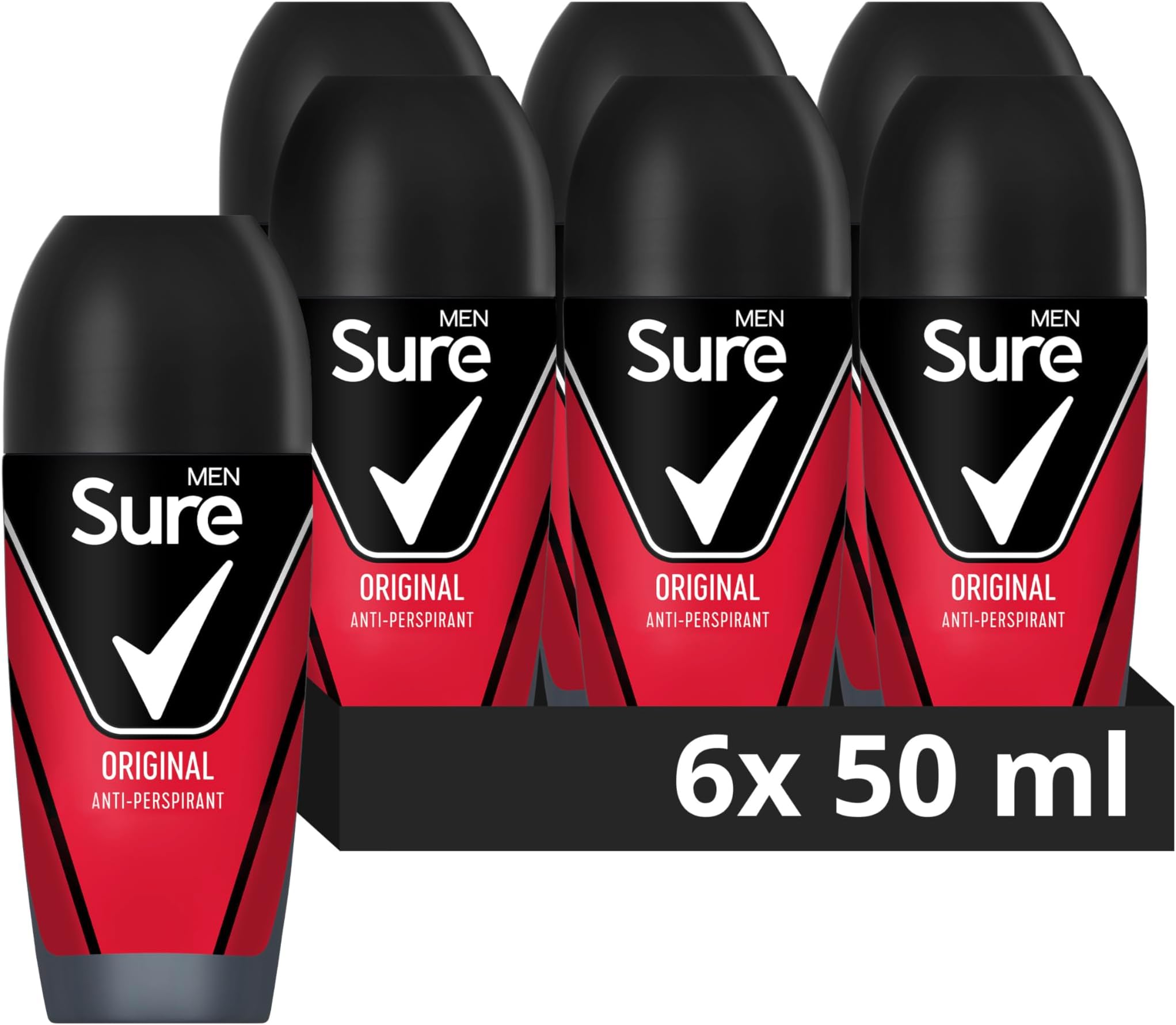 Sure Men Original Roll On Deodorant Antiperspirant with MotionSense technology for 48 hour protection against sweat and odour 50 ml, Pack of 6