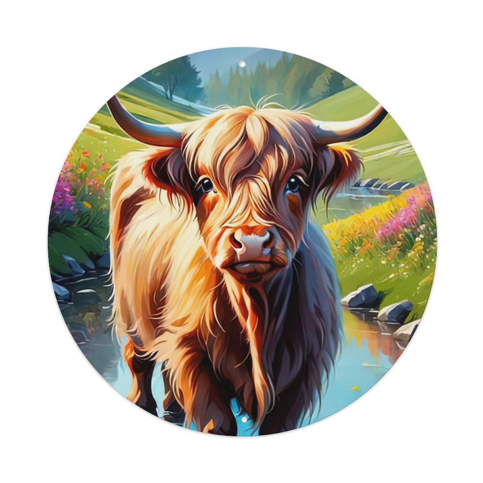 Animal Artwork Cows on The Creek Vintage Metal Tin Sign Plaque Wall Decor for Cafe, Club Bar, Office, Garden Metal Poster 8x8Inch