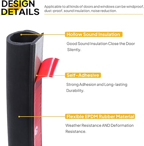 Miniatura 2 de Burletes en forma de D de 38 x 14 pulgadas, sello de goma resistente de 10 pies, con tira de junta de puerta de bombilla, para automóvil, camión,