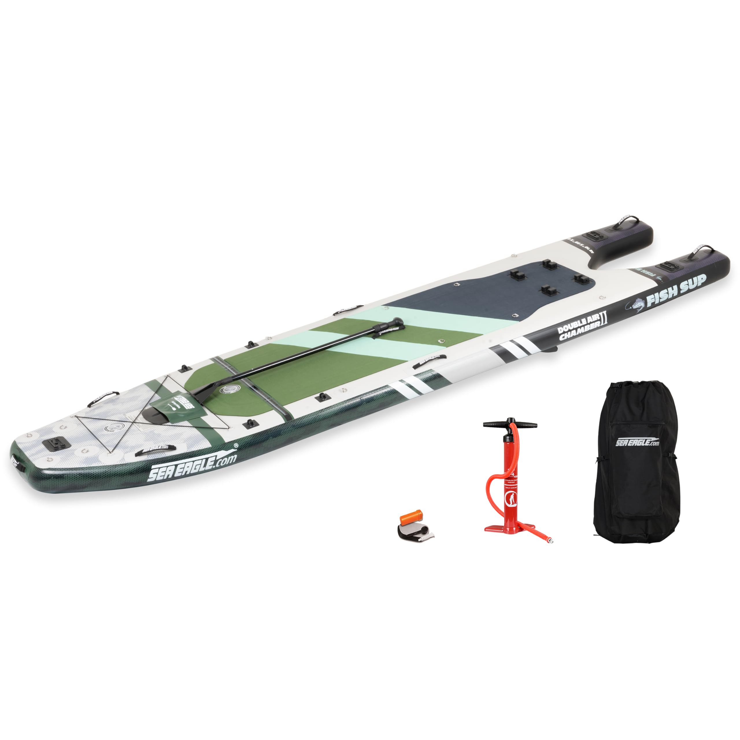Sea Eagle FS1210 12’10” Inflatable FishSUP Fishing Stand-Up Paddleboard w/Paddle, Pump, Slide in Skeg and Backpack - Sit, Stand, Fish, Motor, or Troll (Start Up Package)