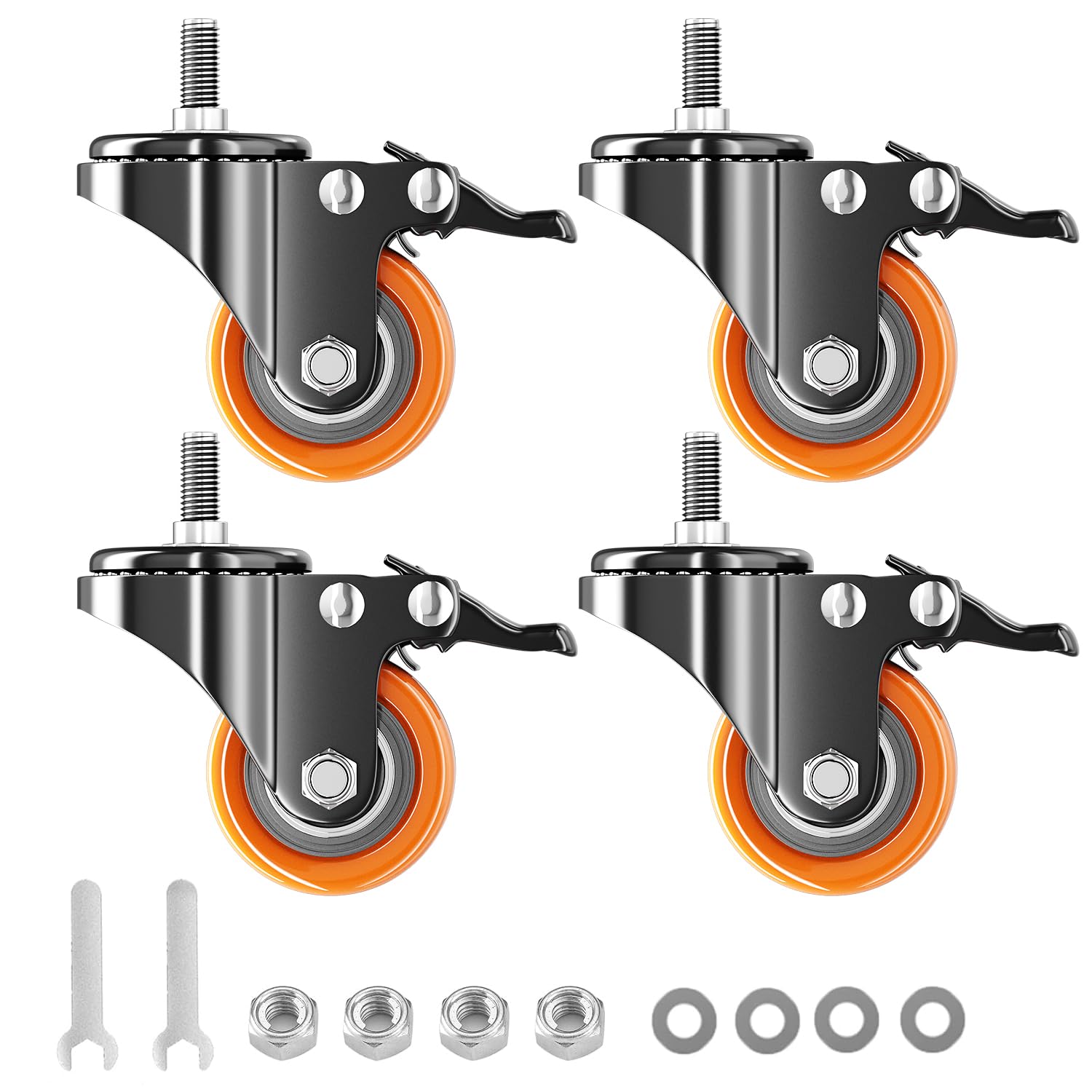 Sohnvwtgd 3/8"-16X1" Stem Caster Wheels 2 Inch Heavy Duty Threaded Stem Casters Unc /8"-16 X 1 Swivel Casters Set Of 4 With Safety Dual Locking Wheel For Furniture And Cart