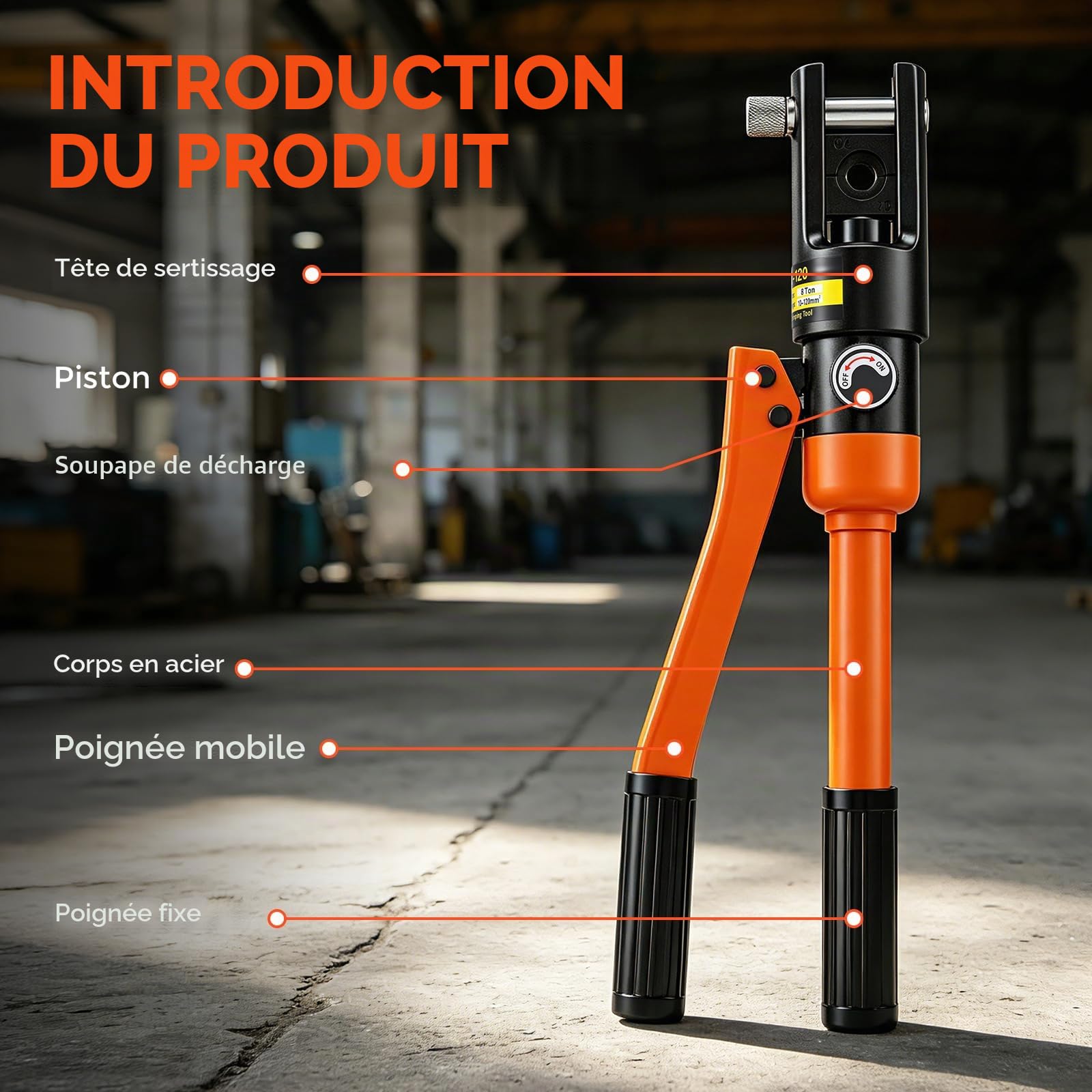 Bonvoisin Pince à Sertir Hydraulique 10-120mm² pour Cuivre/Aluminium