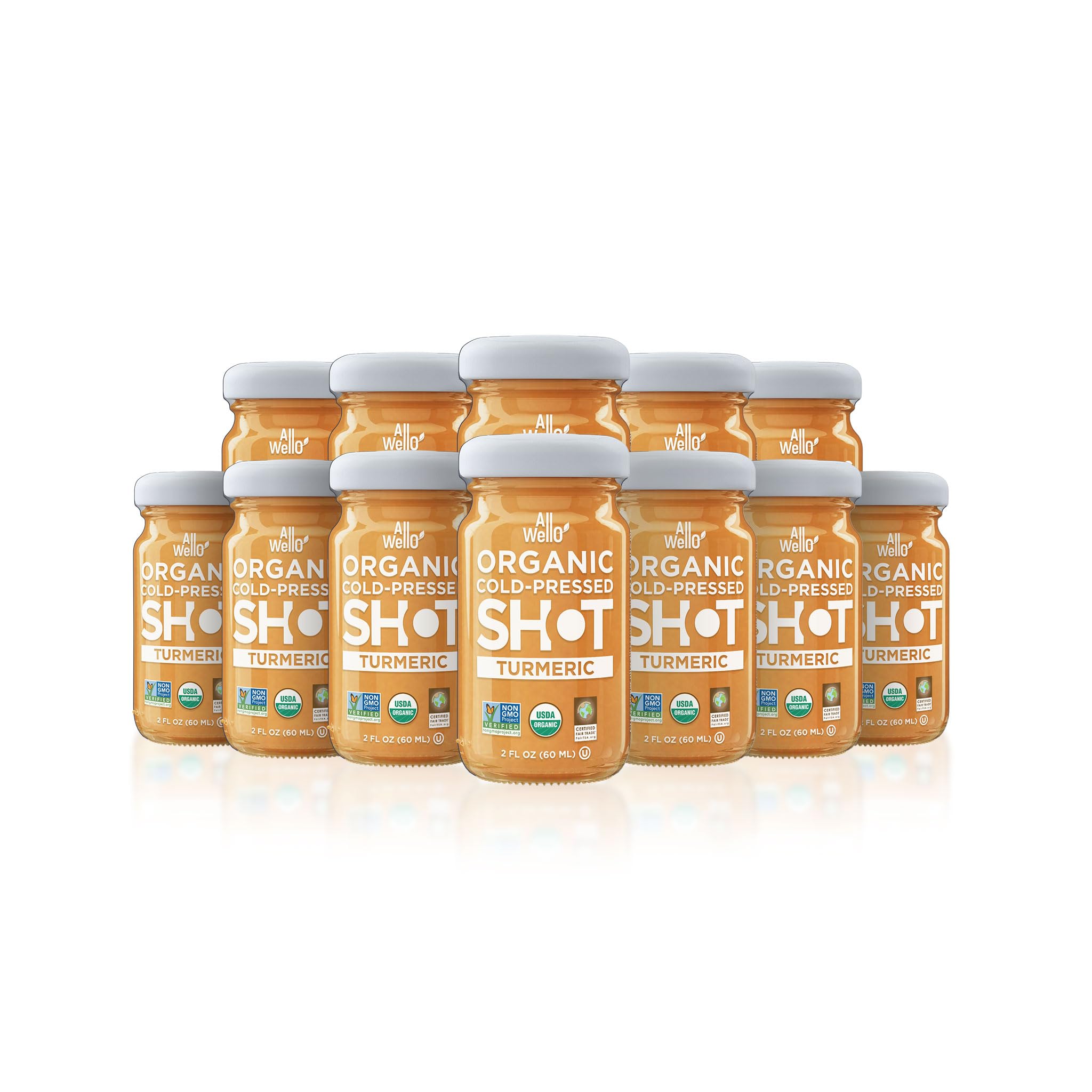ALLWELLO Cold-Pressed Turmeric Shot, 60 mL, USDA Organic Immune Booster with Natu-RAL (12 PK, Turmeric)