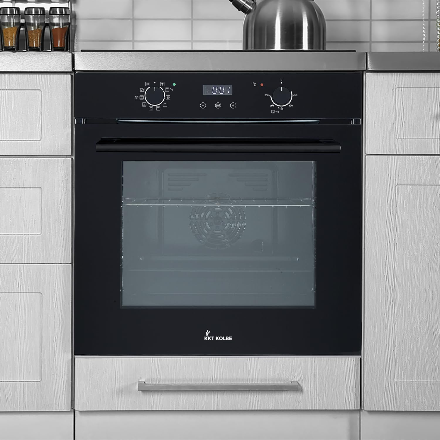 KKT KOLBE AirFryer horno empotrable de 60 cm negro con freidora de aire | diseño Full Black | independiente | 73 L | convección | función pizza | aire caliente | mandos giratorios | BO7005FB