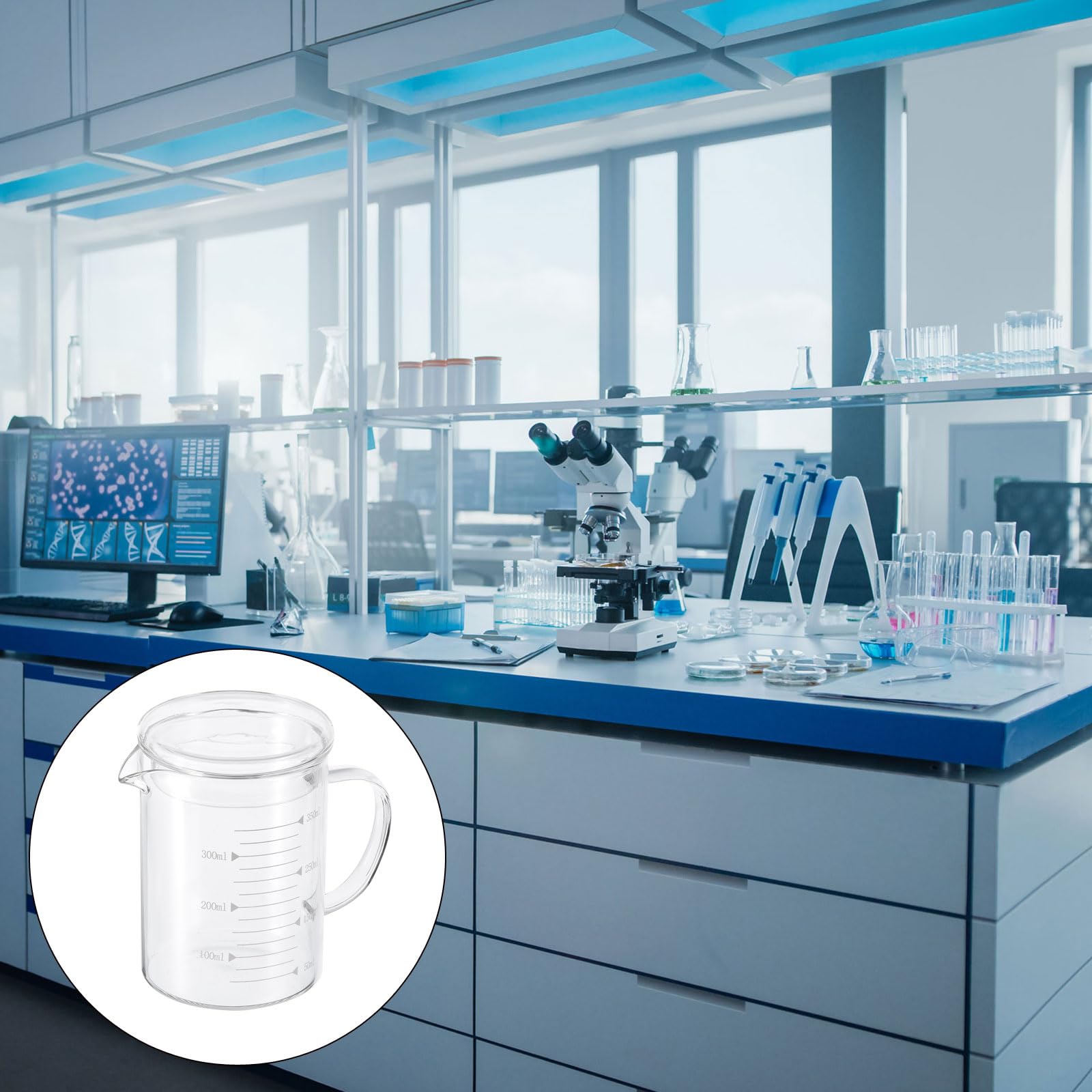 YOKIVE Glass Beaker with Lid, Laboratory Use Liquid
