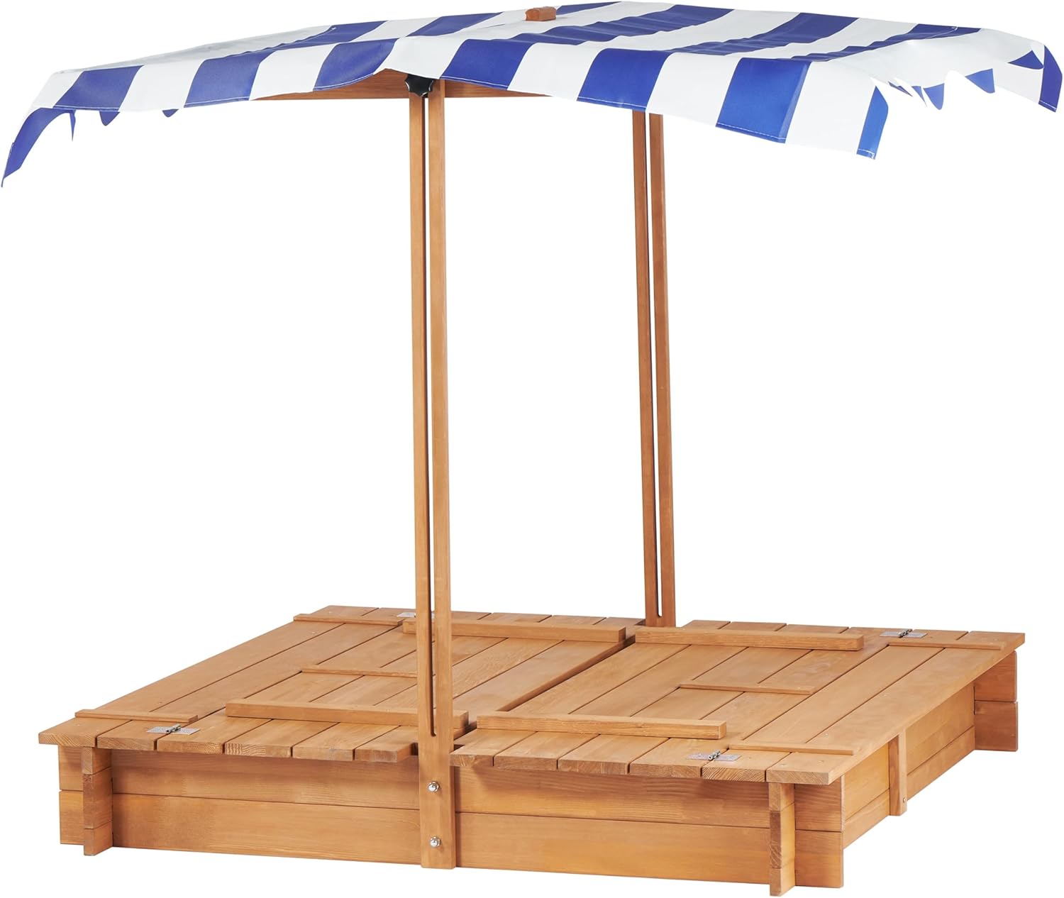 Kids Sandbox with Adjustable Cover, 46'' Wooden Sand Box with 2 Foldable Bench Seats, Outdoor Sandpit for Backyard Play