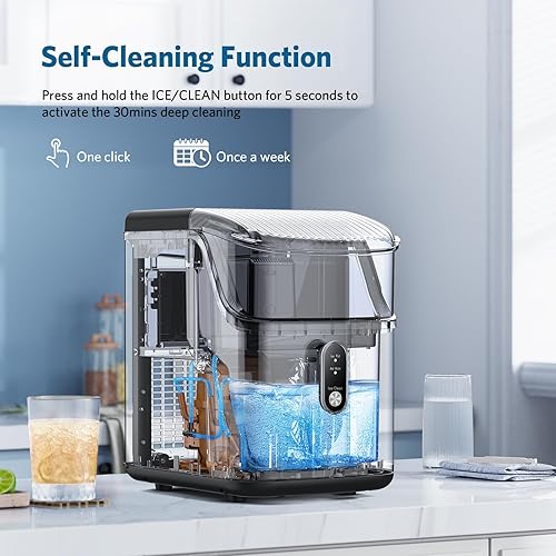 Miniatura 3 de COWSAR Encimera para hacer hielo, 26.5 libras24 horas, máquina portátil para hacer hielo con autolimpieza, 6 minutos9 piezas, pala de hielo y cesta,