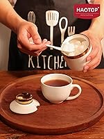 Vista 6 de HAOTOP Azucarero de 8 onzas con tapa y cuchara, dispensador de azúcar simple de cerámica para azúcar, contenedor de azúcar, accesorios de barra