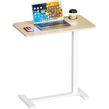Okin Adjustable Bedside Table with Swivel Hidden Wheels Pneumatic Rolling Desk Mobile Standing Desk with Cup Holder for Hospital Home27.6"x15.8" Maple