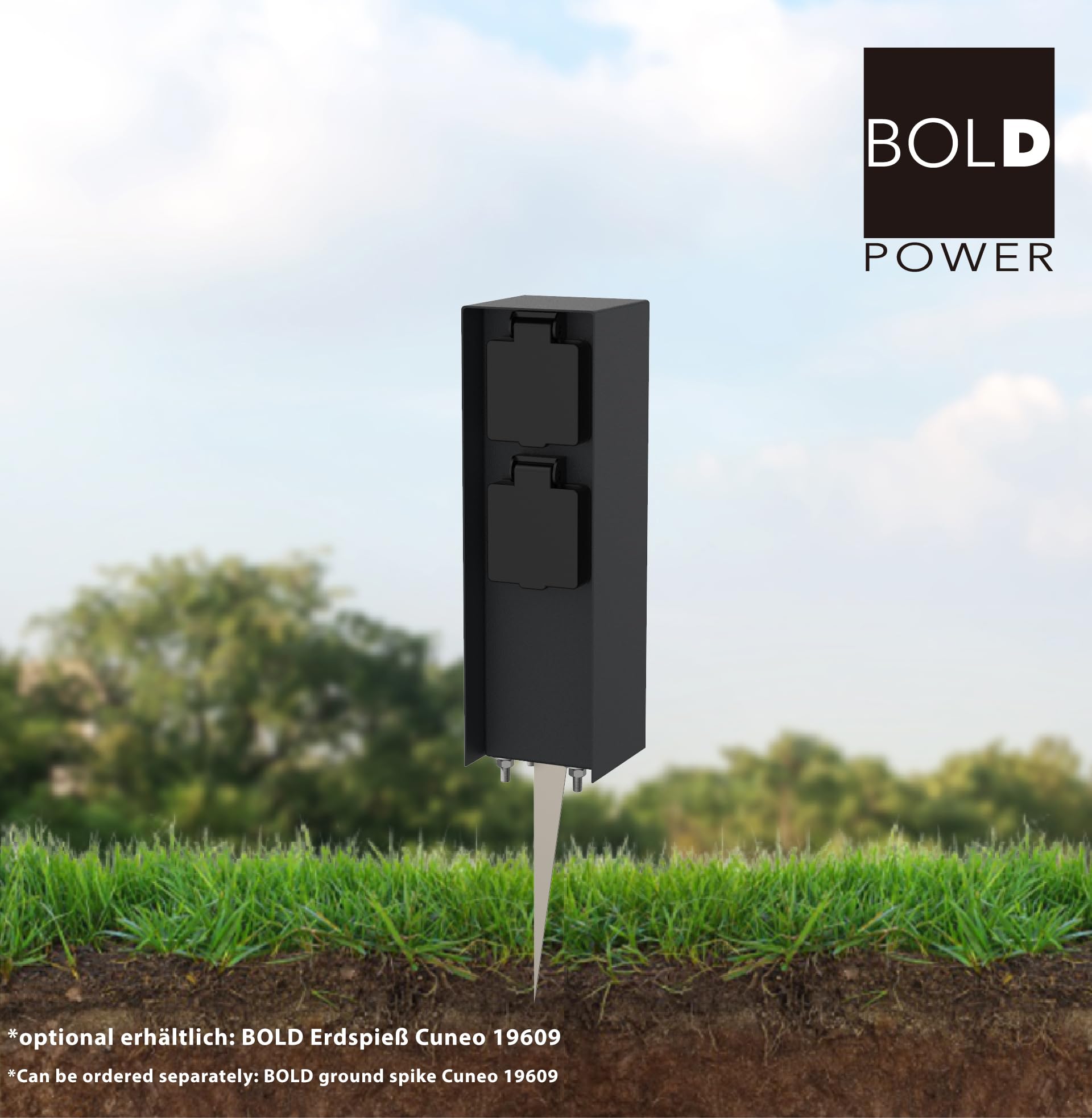 BOLD 19011 Orio presa esterna da giardino con spina a 2 pieghe in antracite (colonna energetica IP44 | fino a 3680 Watt | angolare | 23 x 7 x 7 cm