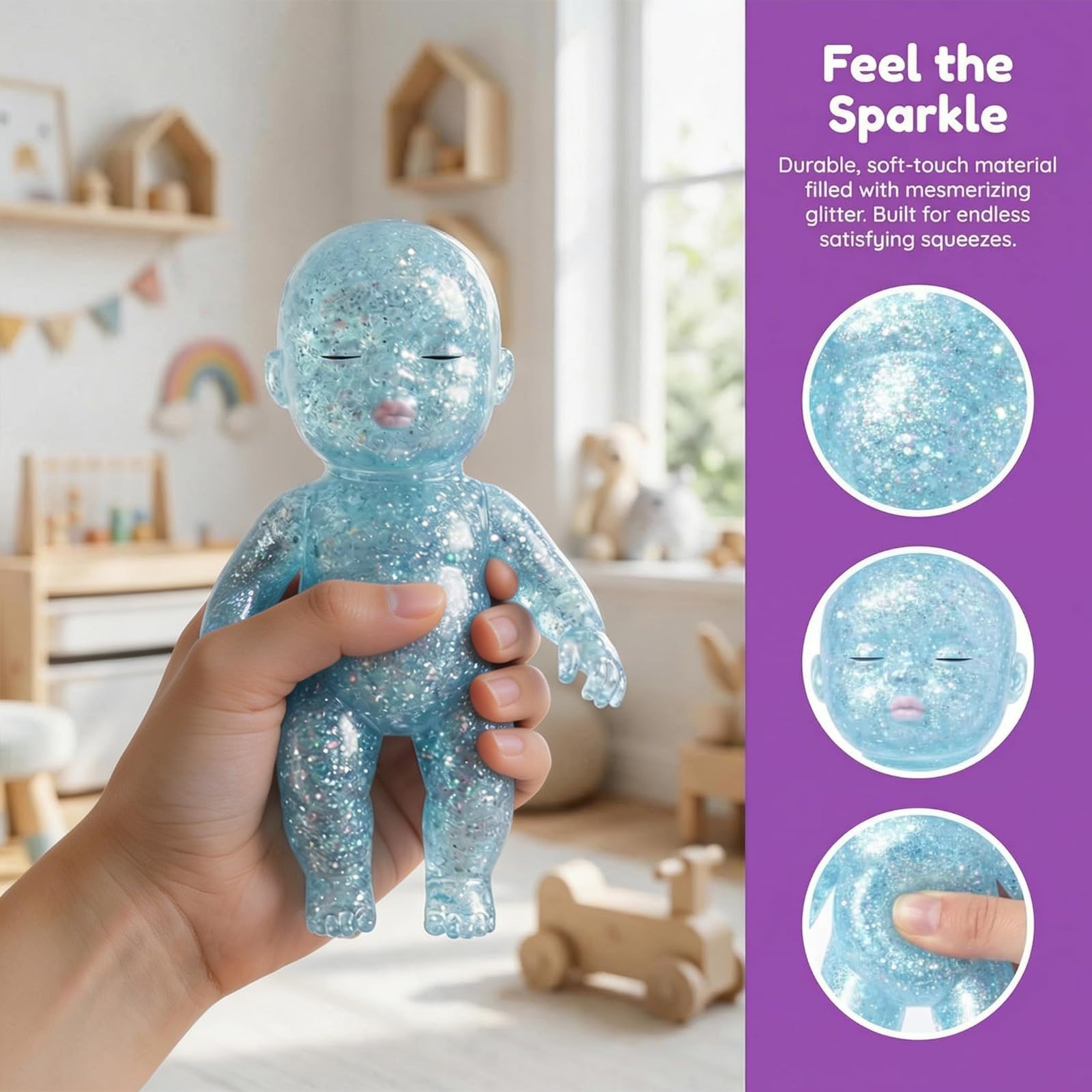 Glitter Babies Doll Squishies Stress Toy, Soft Squeezable Fidget Toy - Image 3