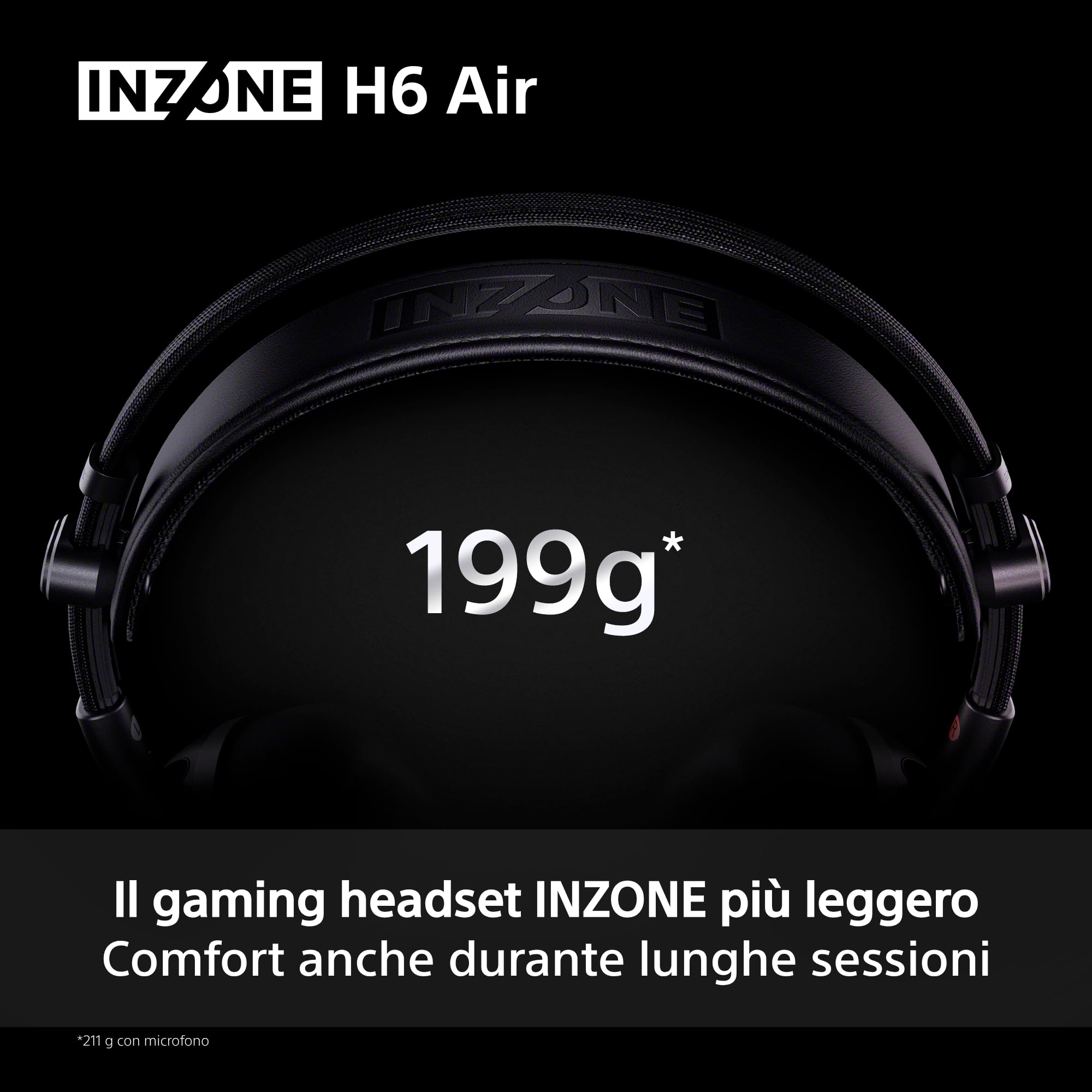 Sony INZONE H6 Air Cuffie gaming open-back cablate con 360 Spatial Sound, design ultra leggero da 199 g, microfono boom rimovibile, equalizzazione personalizzata con INZONE Hub – per PC/PS5, Black