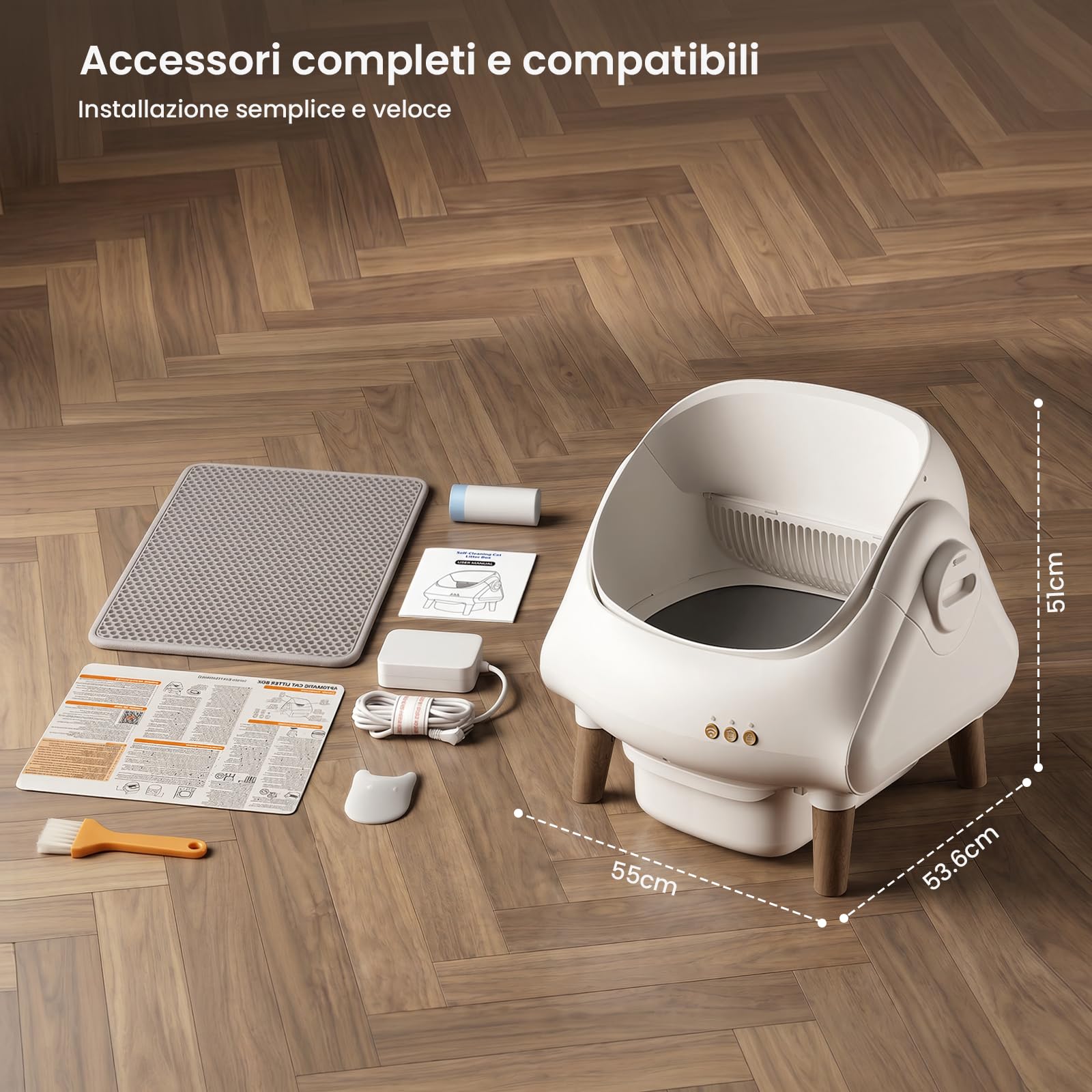Devoko Lettiera Gatto Autopulente Aperta XXL Lettiera Autopulente per Gatti | con APP, Cassetto Feci 12L per 15+ Giorni, Anti-Odore, Sensori Multipli, Adatta a Famiglie con Più Gatti, da 1,5 a 15kg