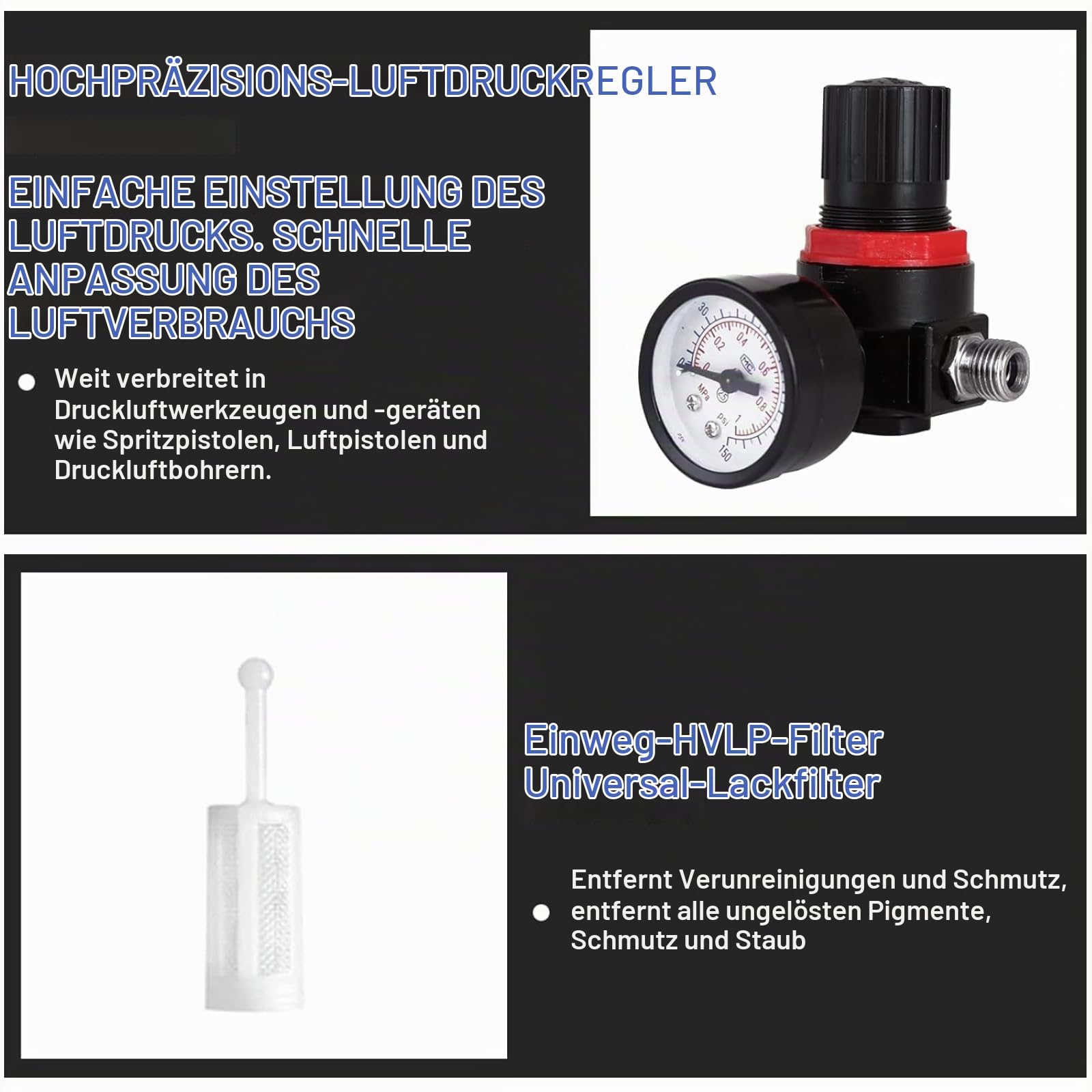 HVLP Farbsprüh-Set Lackierpistole Spritzpistole 0,8 mm 1,4 mm Düsen Luft Schwerkraft Sprühpistolen Set mit 125 ml und 600 ml Tasse Farbsprühwerkzeug für Auto, Möbel, Malerei, Handsprüher