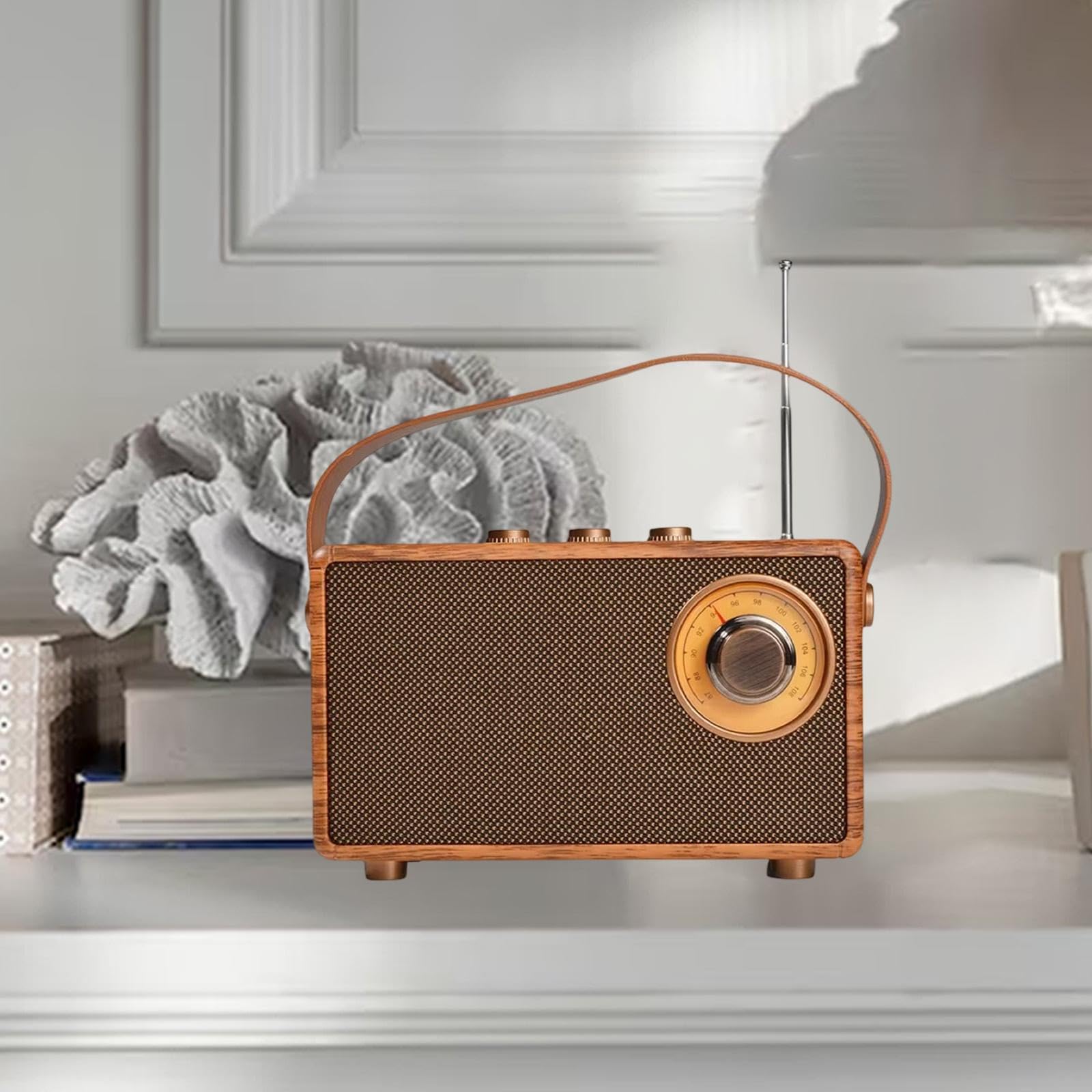 Enceinte Radio Portable avec poignée, Multifonction, Mini, alimentée par Batterie, décoration rétro pour Salle de Bain, Bureau, Chambre