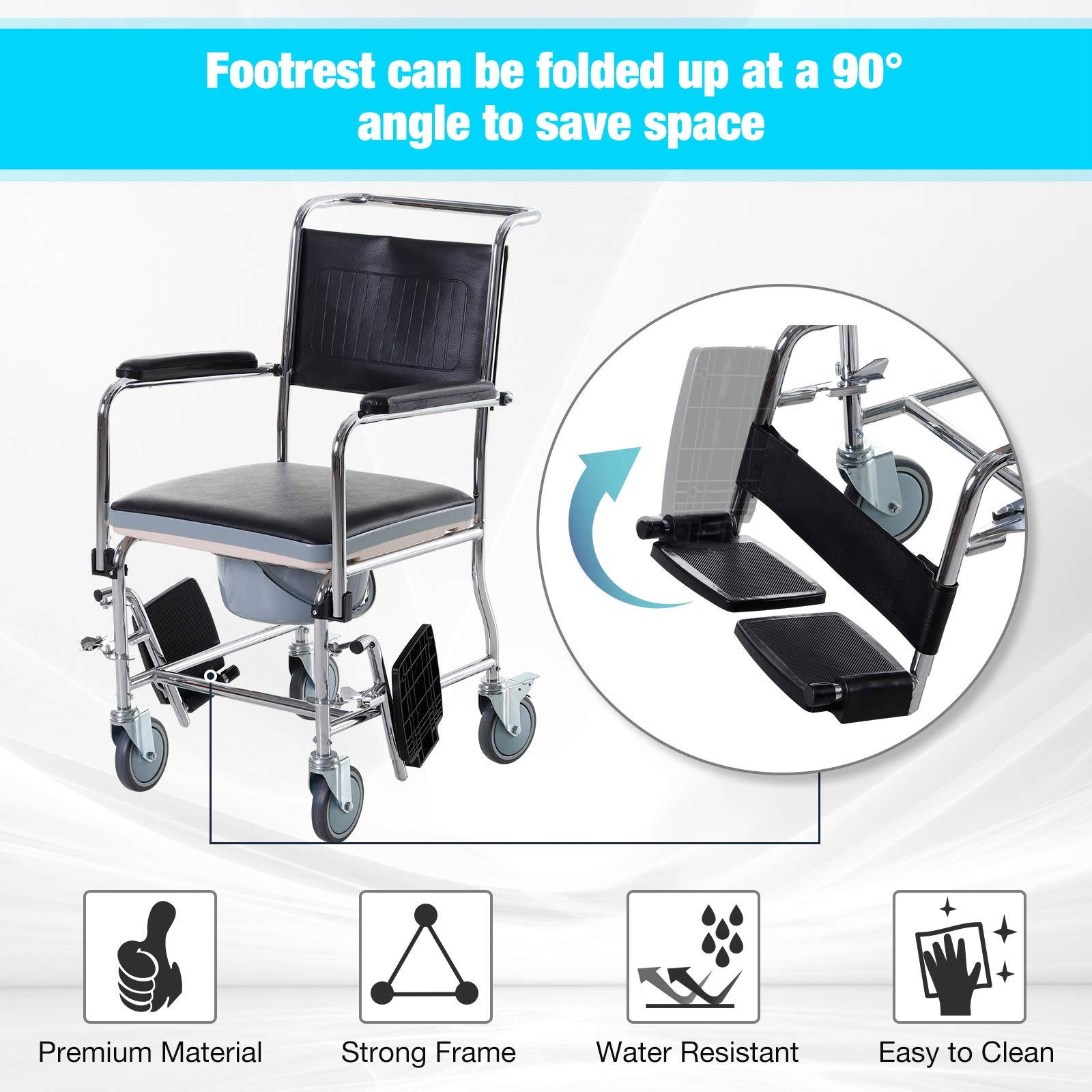 Shower Rolling Chair Personal Mobility Assist Bedside Commode