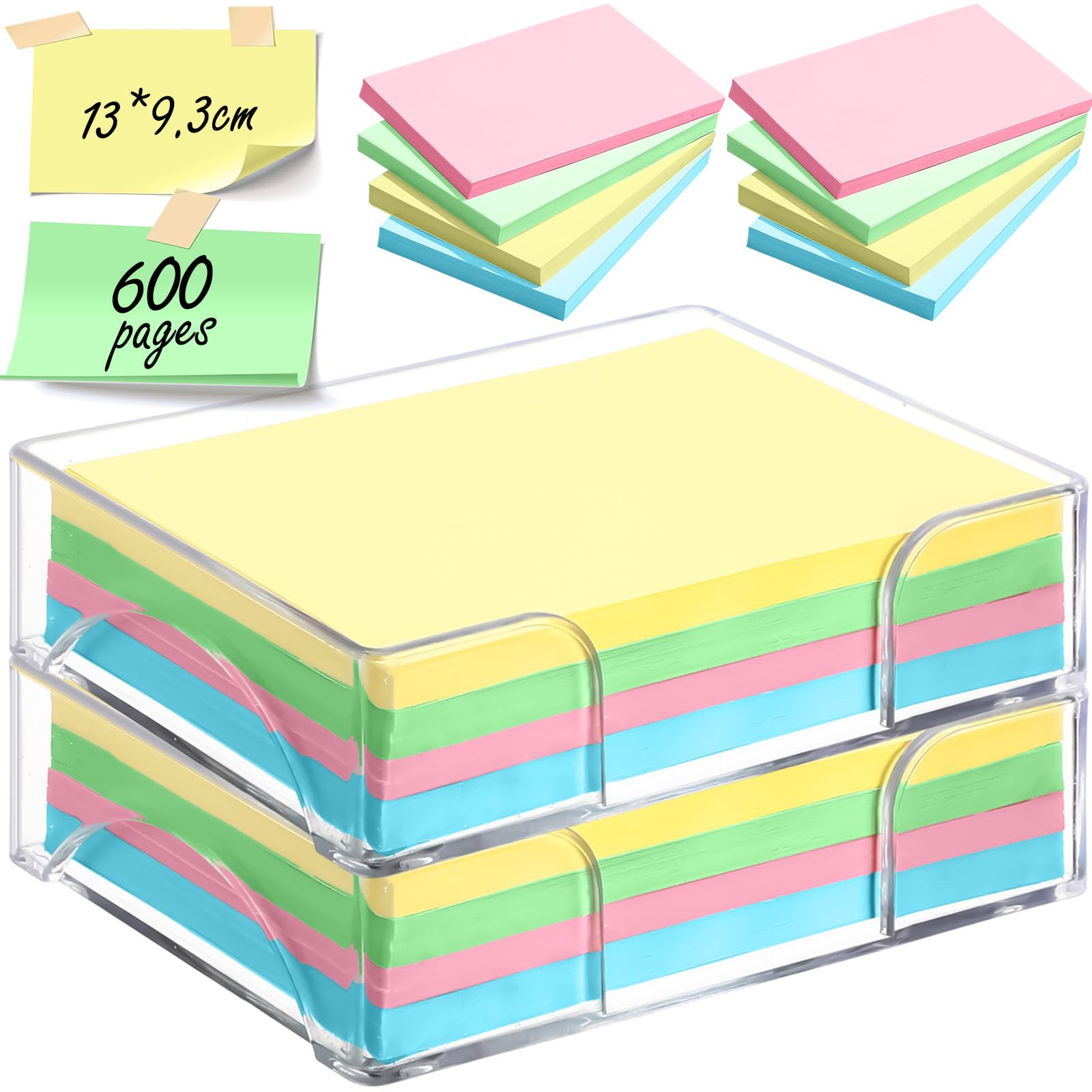 Eaasty 600 Pieces 5.1 x 3.6inch Memo cube paper non sticky notes Office Memo Pads Reminders Acrylic Notepad Holder for Classroom Office, Grocery Shopping, to Do Lists (Colorful)