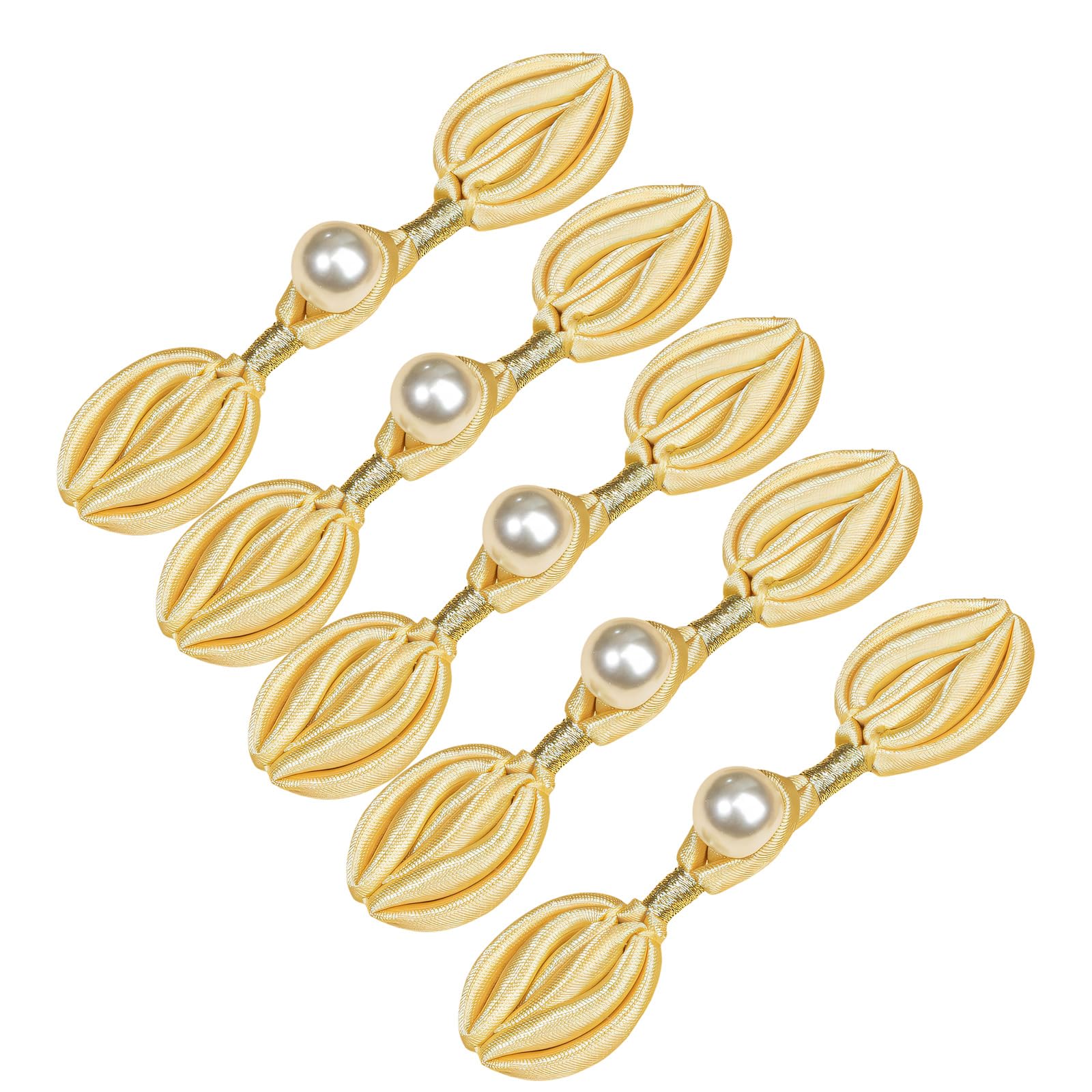 Alloneslife Turmeric 5Pcs Pearls Embellished Flower Shape Cheongsam Button Decorative Chinese Knot Button For Dress Cloaks Coat Sewing Craft Sewing Supplies
