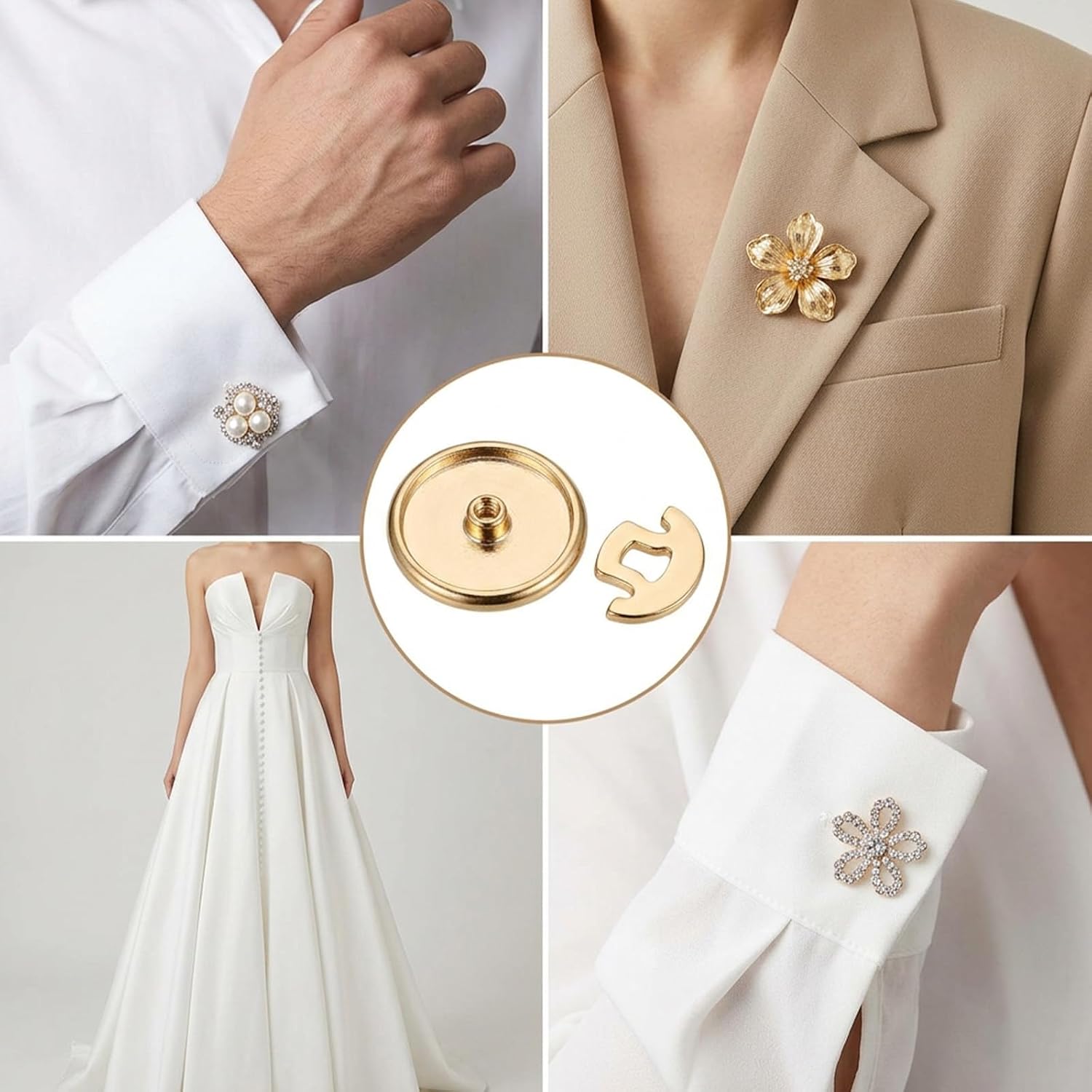16Pcs Brass Round Cuff Button Cover, Gold Button Covers for Women(15Mm, 17.5Mm) image 4