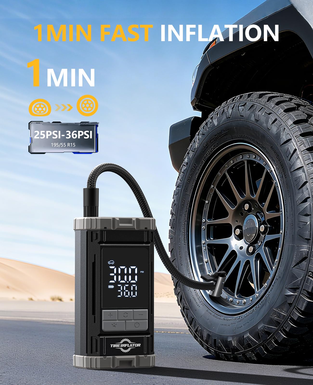 Tire Inflator Portable Air Compressor 2X Fast Air Pump with Digital Gauge 150 PSI Auto Shutoff for Roadside — view 2