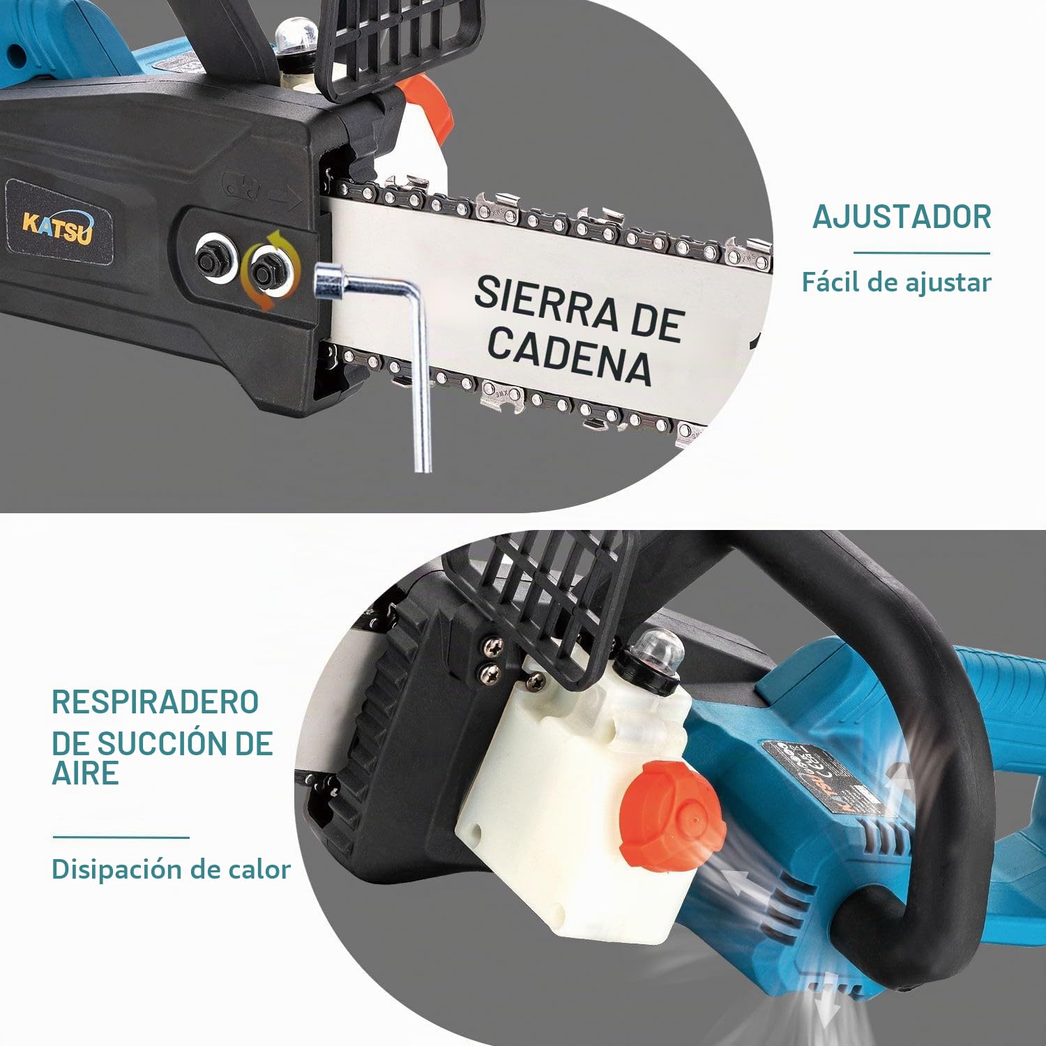 KATSU FIT-BAT 21V Cordless Electric Chainsaw 12-Inch Guide Bar with 2 x Blade Chains, Manual Oil Pump for Garden Trees Wood Cutting, Batteries and Charger Not Included 102738