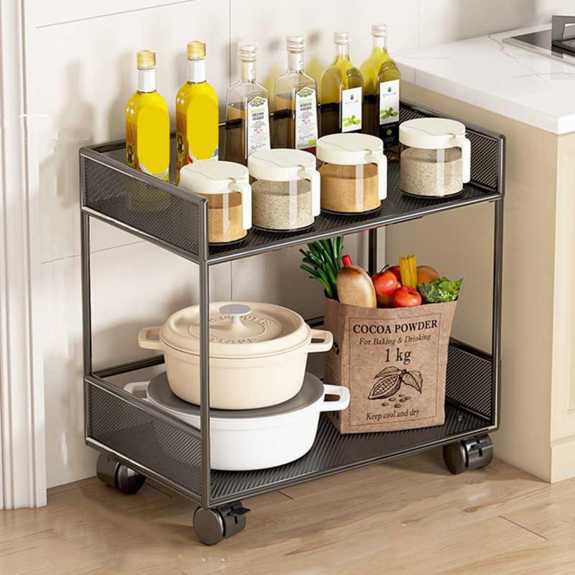 Amazon｜NASFH スパイスラック キッチンワゴン 2段 スリム 隙間収納