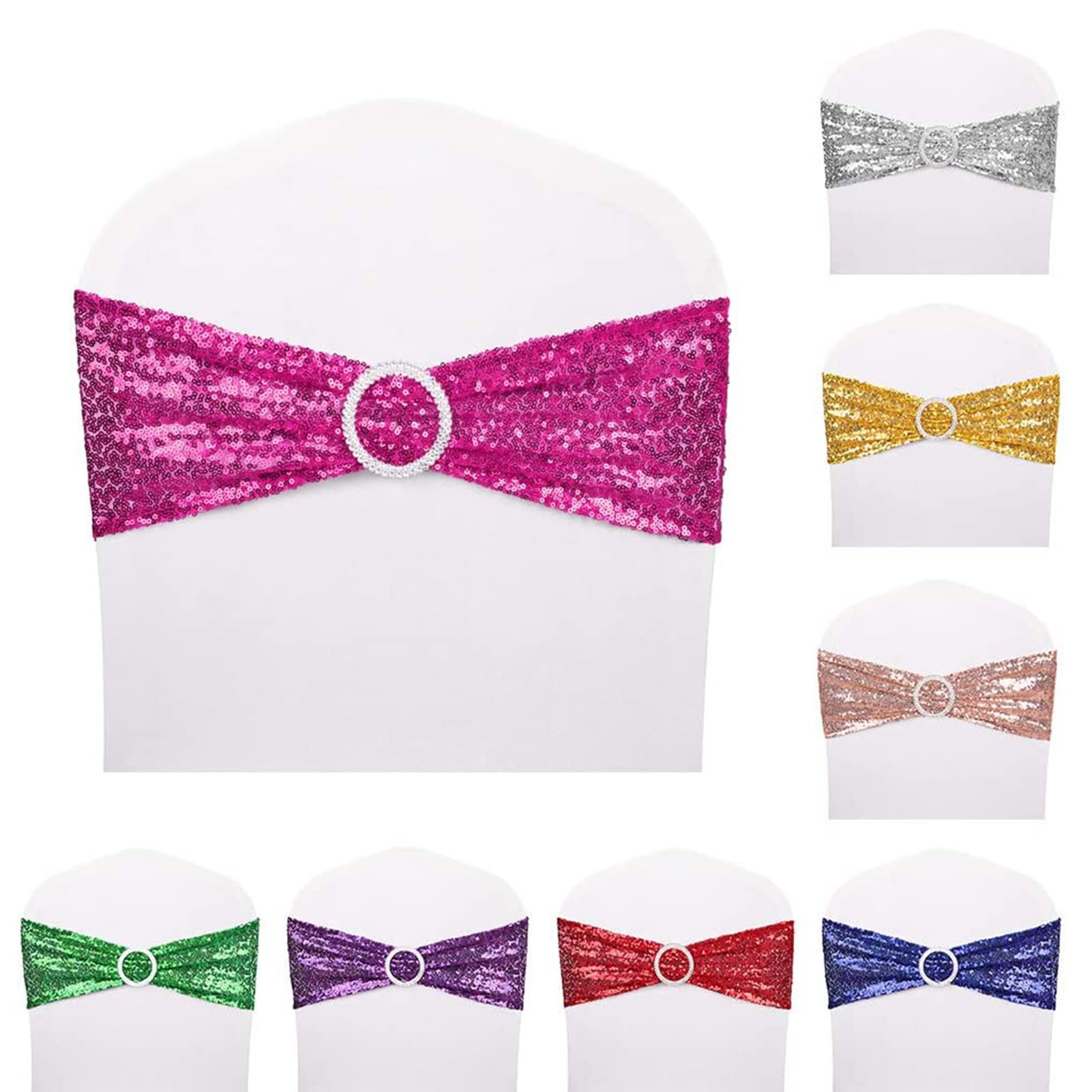 Stuhlschleifen, Stretch Hochzeit Stuhl Cover-Band, mit Schnalle Schieber Schärpen Schleife Dekorationen Stuhl Bezüge Stuhl Sitz Bezug Dekoration (20,Rosenrot)