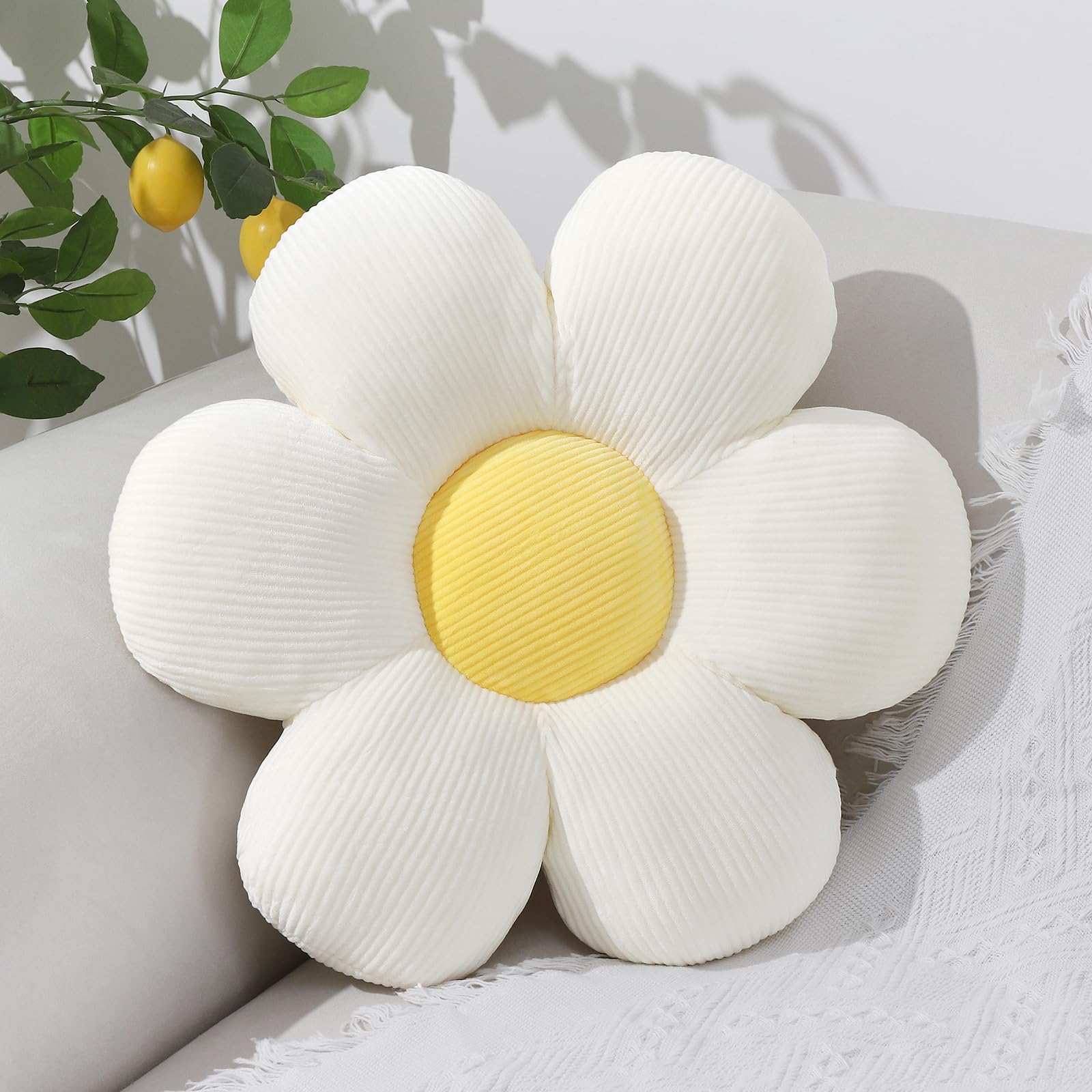 Mepherl Six Petal Flower Pillow,Soft Flower Shaped Throw Pillows Cushion Seating for Home Decorative,Cute Daisy Throw Pillow for Bed Sofa Couch (White,15.7'')