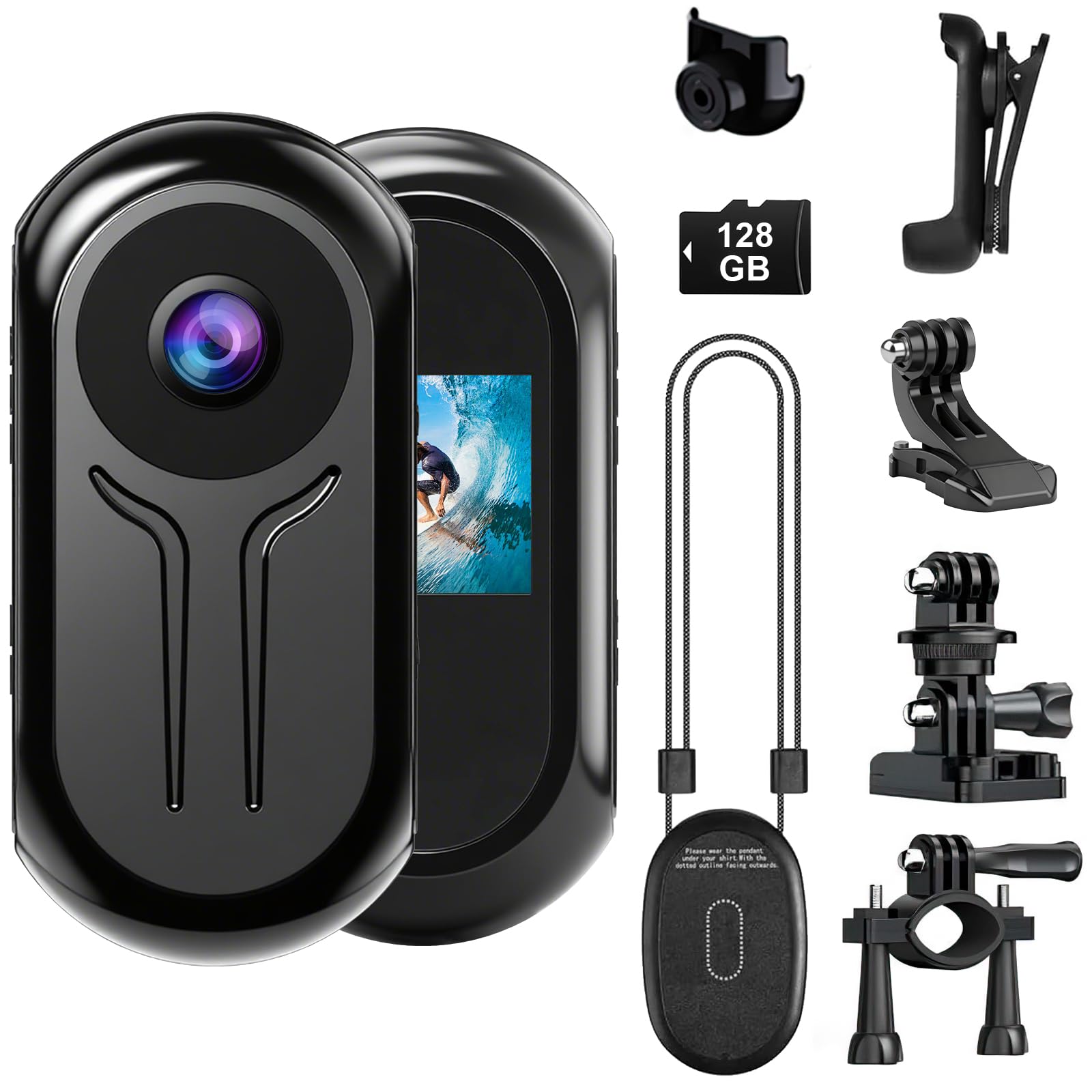 OBEST Mini Action Body Cam 1080P, 128GB Memoria Integrata, Visione Notturna Infrarossi, Schermo 0.96"", 35g Magnetica, per Vita Quotidiana Viaggi Animali Domestici