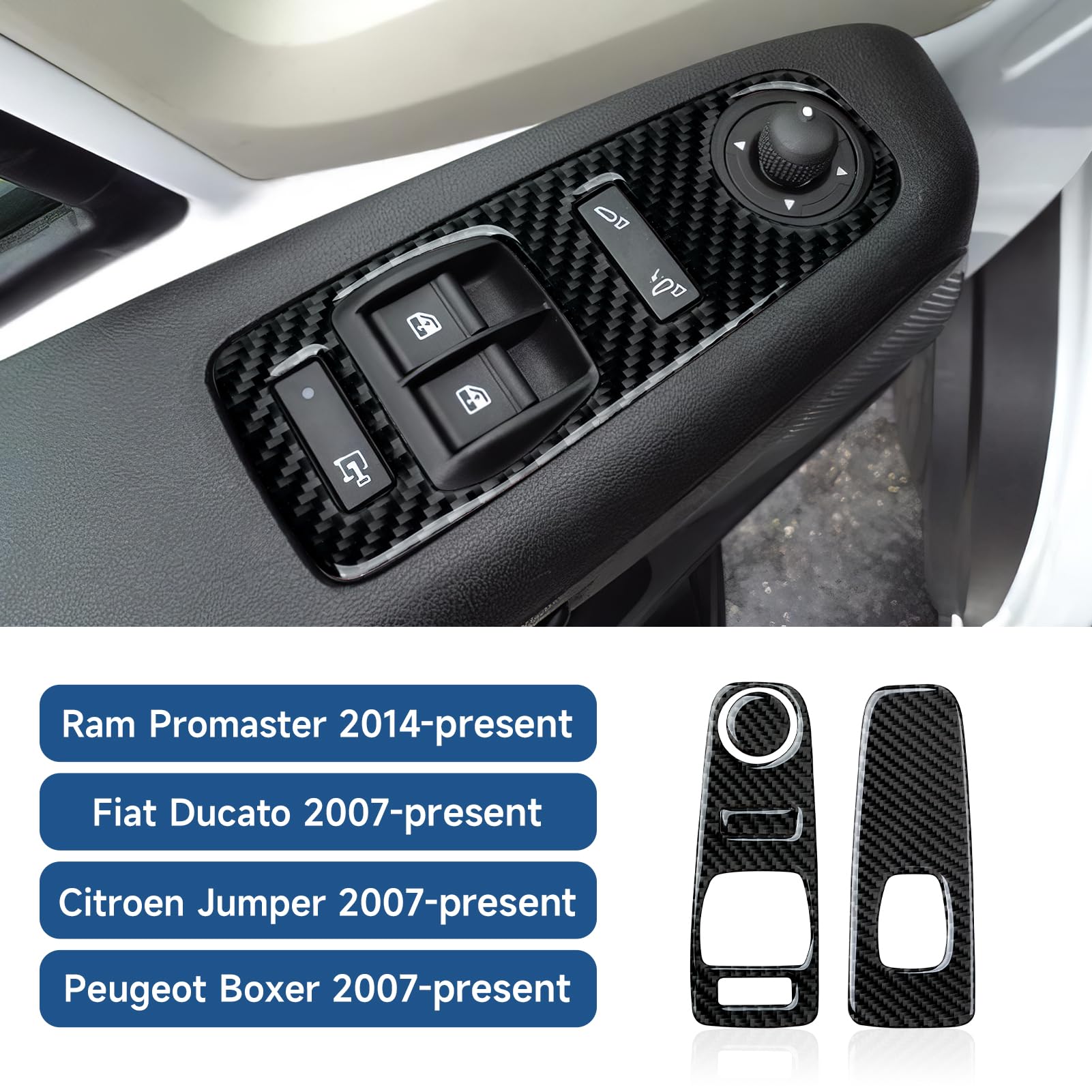 Carbon Fiber Window Switch Cover Trim Kit For Dodge RAM Promaster 2014-2024, Fiat Ducato, Citroen Jumper, Peugeot Boxer