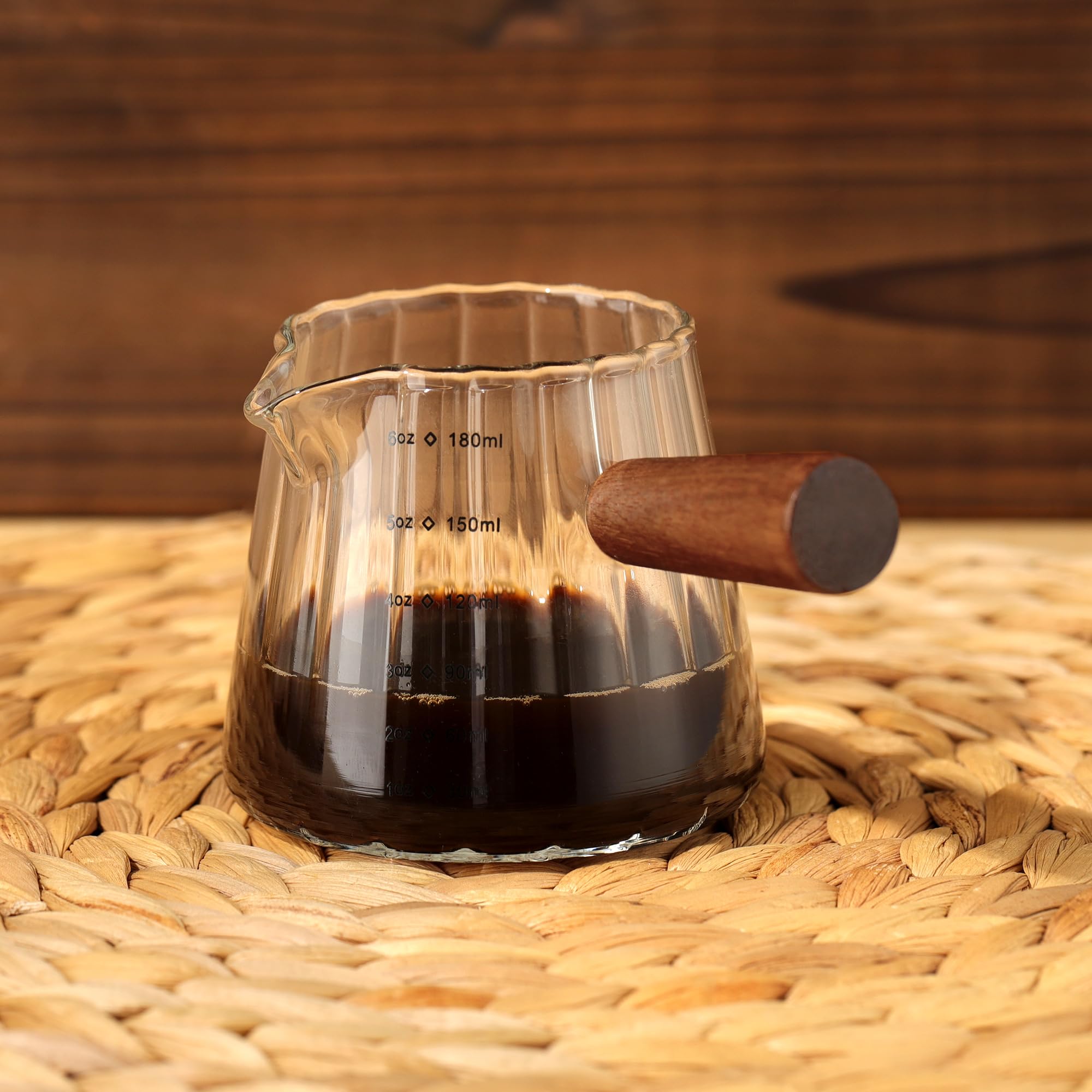 Joeyan 180 ml Vaso Medidor con Asa y Escala,Borosilicato Jarra Medidora leche Transparente,Estilo Origami Vaso de Chupito de Expreso para Café Jugo Vino Té Crema