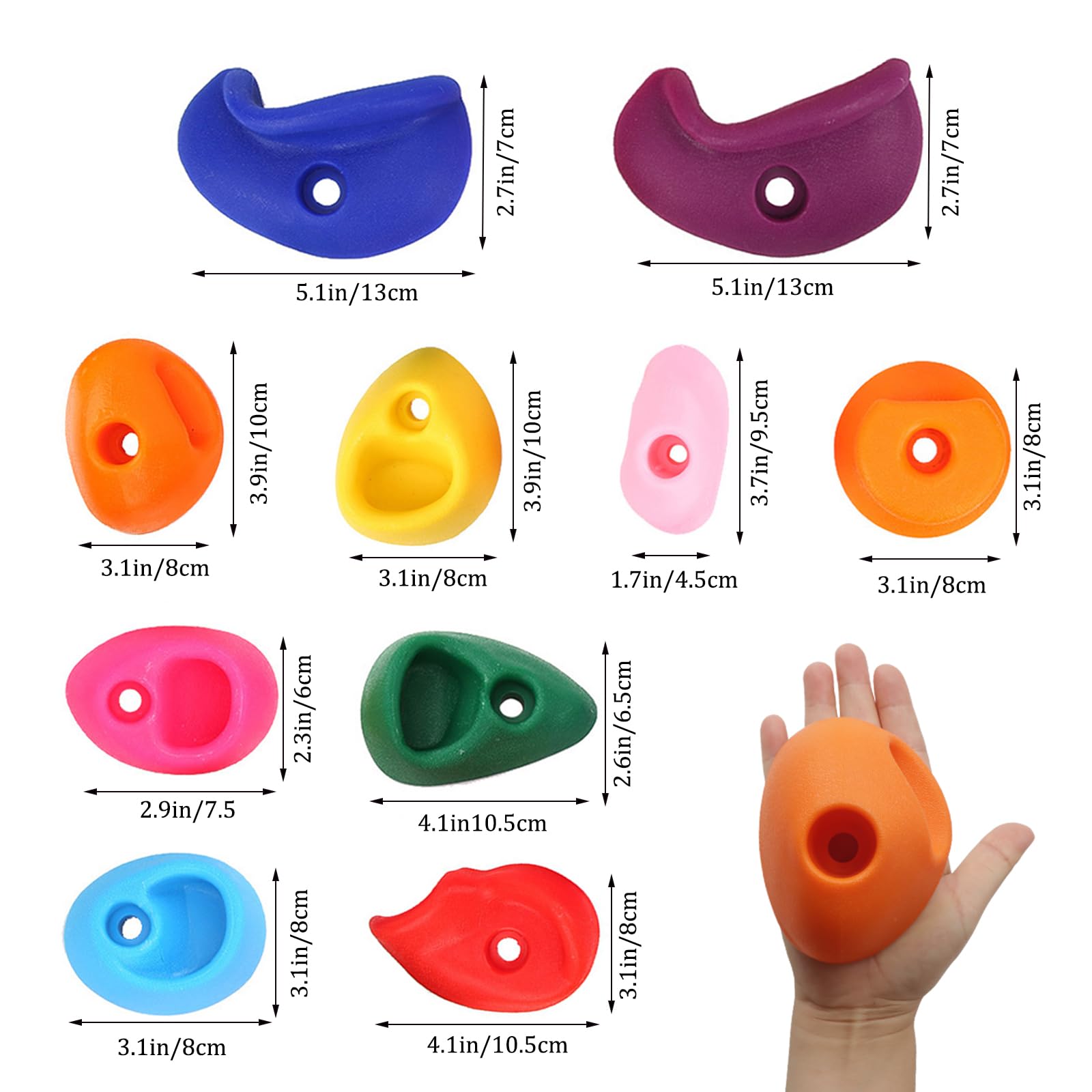 Homepatche 20PCS Kids Rock Wall Climbing Holds Set, Multi-Size Mixing Plastic with Mounting Hardware, DIY Indoor Outdoor Playground, Colourful