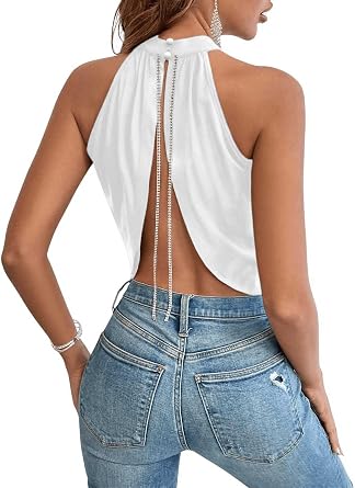 GORGLITTER Womens Sleeveless Cute Sexy Summer Club Going Out Halter Tops