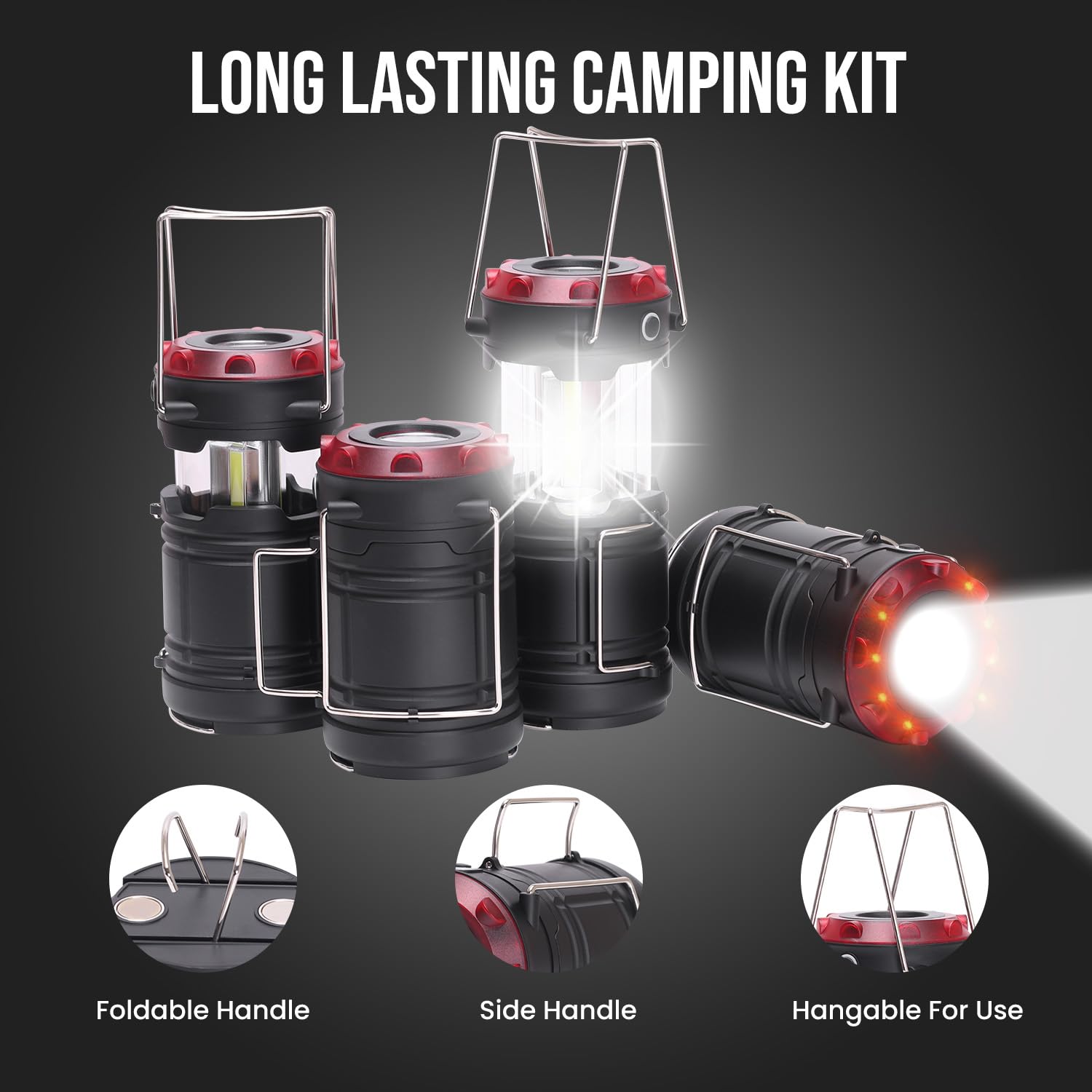 Lichamp Linterna LED plegable para camping, portátil, ligera, impermeable, 4 modos de luz, kits de supervivencia para interiores y exteriores, hogar, cortes de energía de emergencia, senderismo,