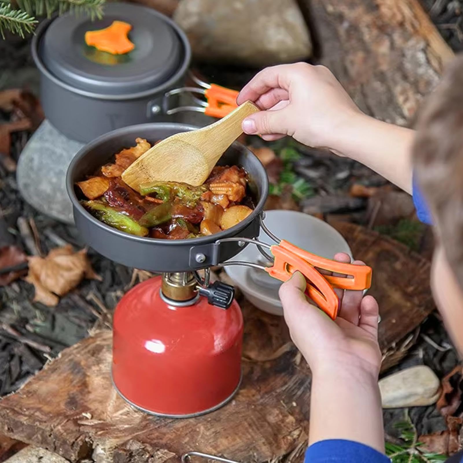 Zestaw Kuchenny Turystyczny Nieprzywierająca Patelna, Garnek i Czajnik | Garnki I Patelnie Na Camping Ze Stopu Aluminium Dla Domu I Pleneru Backpacking Wędrówki Wędkowanie