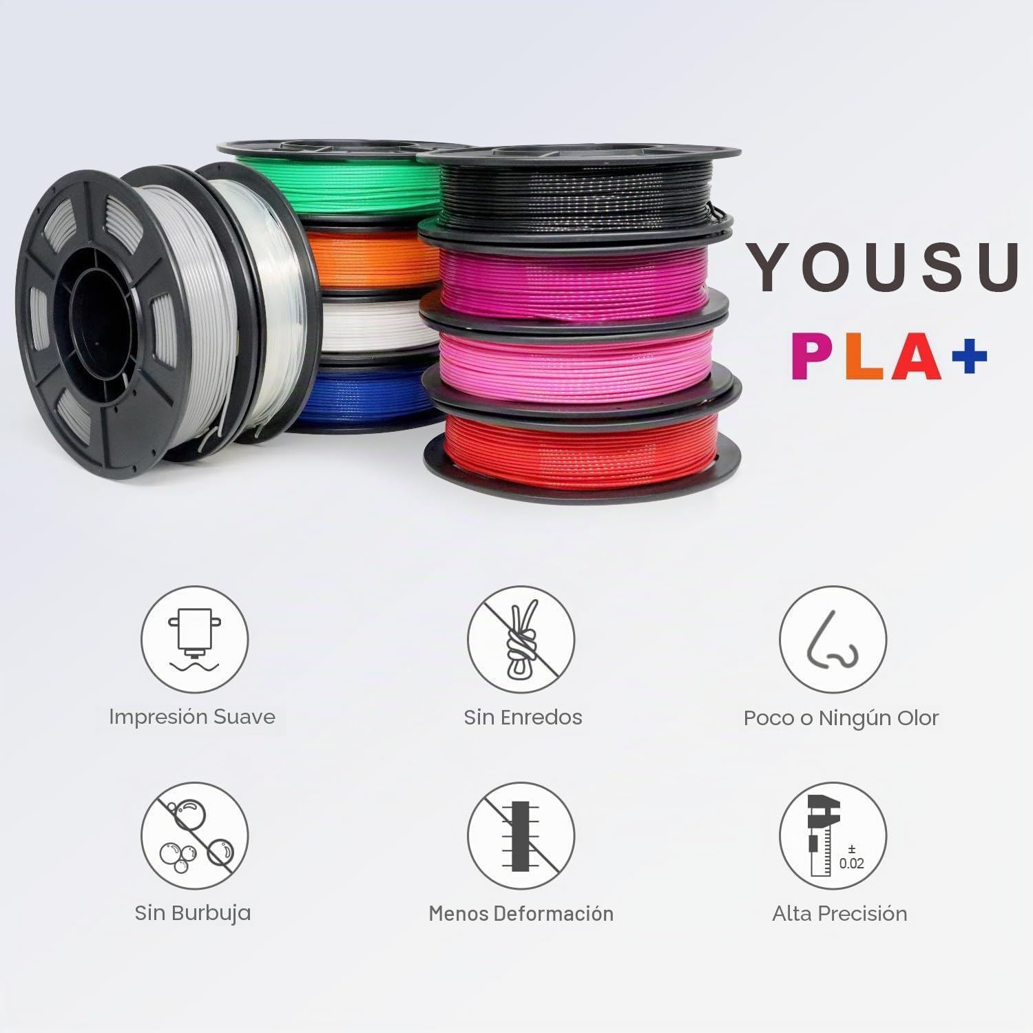 YOUSU 250g*10 Filamento PLA Alta Velocidad 1.75mm, Filamentos PLA de Impresora 3D, HS-PLA Filamentos, 0.25kg/Carrete, Total 2.5kg, negro+blanco+gris+rojo+verde+azu+rosa+morado+naranja+transparente