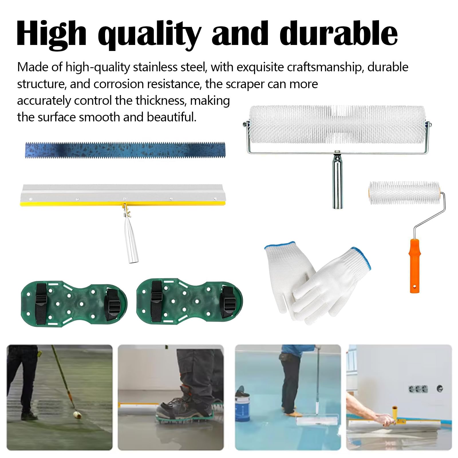 Bodenbeschichtungs Set, Entlüftungsroller Set mit 2 Entlüftungswalze 23CM+48CM Stehrakel Großflächenrakel 56CM und Nagelschuhe Stachellänge 3CM für Ausgleichsmasse Boden Wand