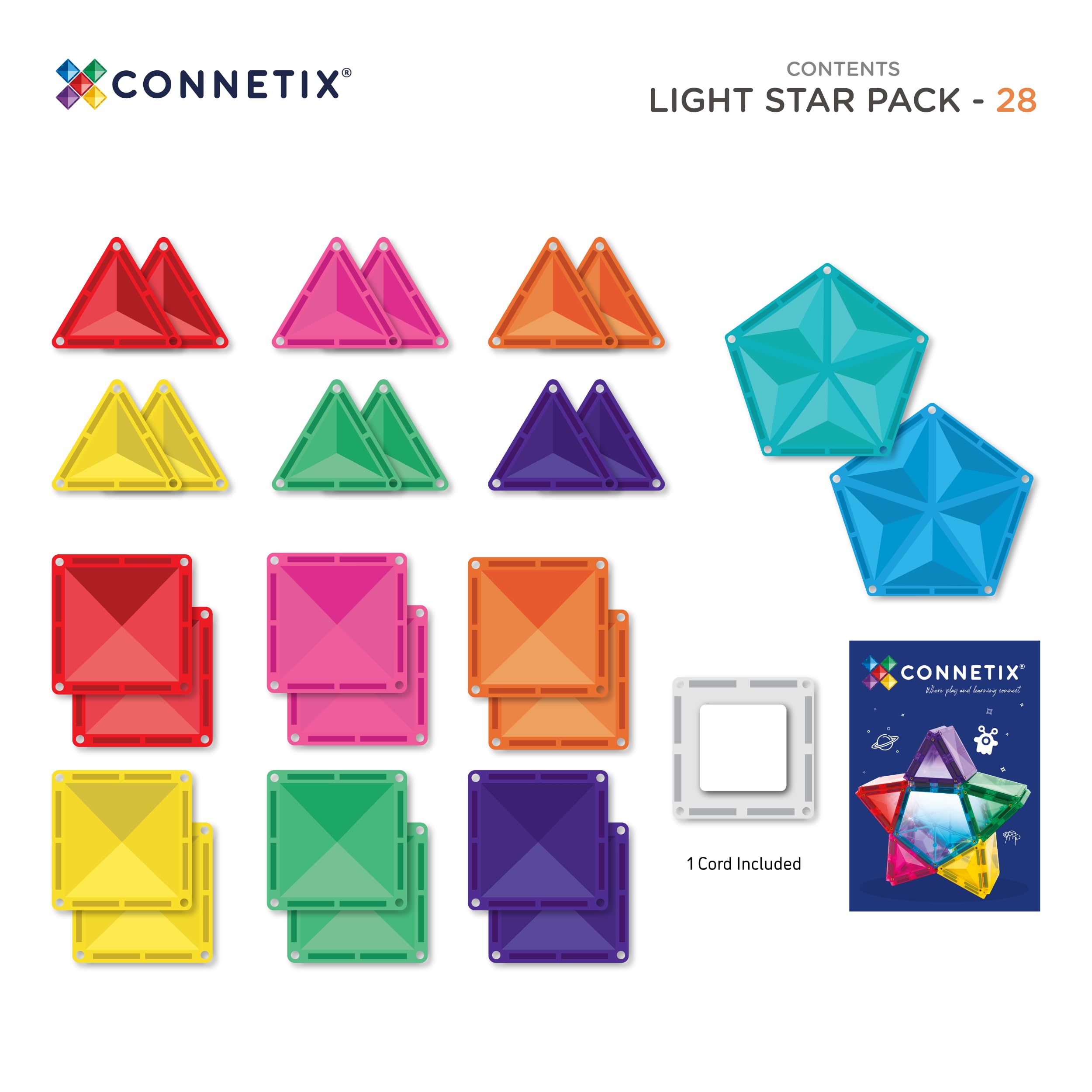 CONNETIX Magnetische Fliesen Light Star Paket, 28 Stück