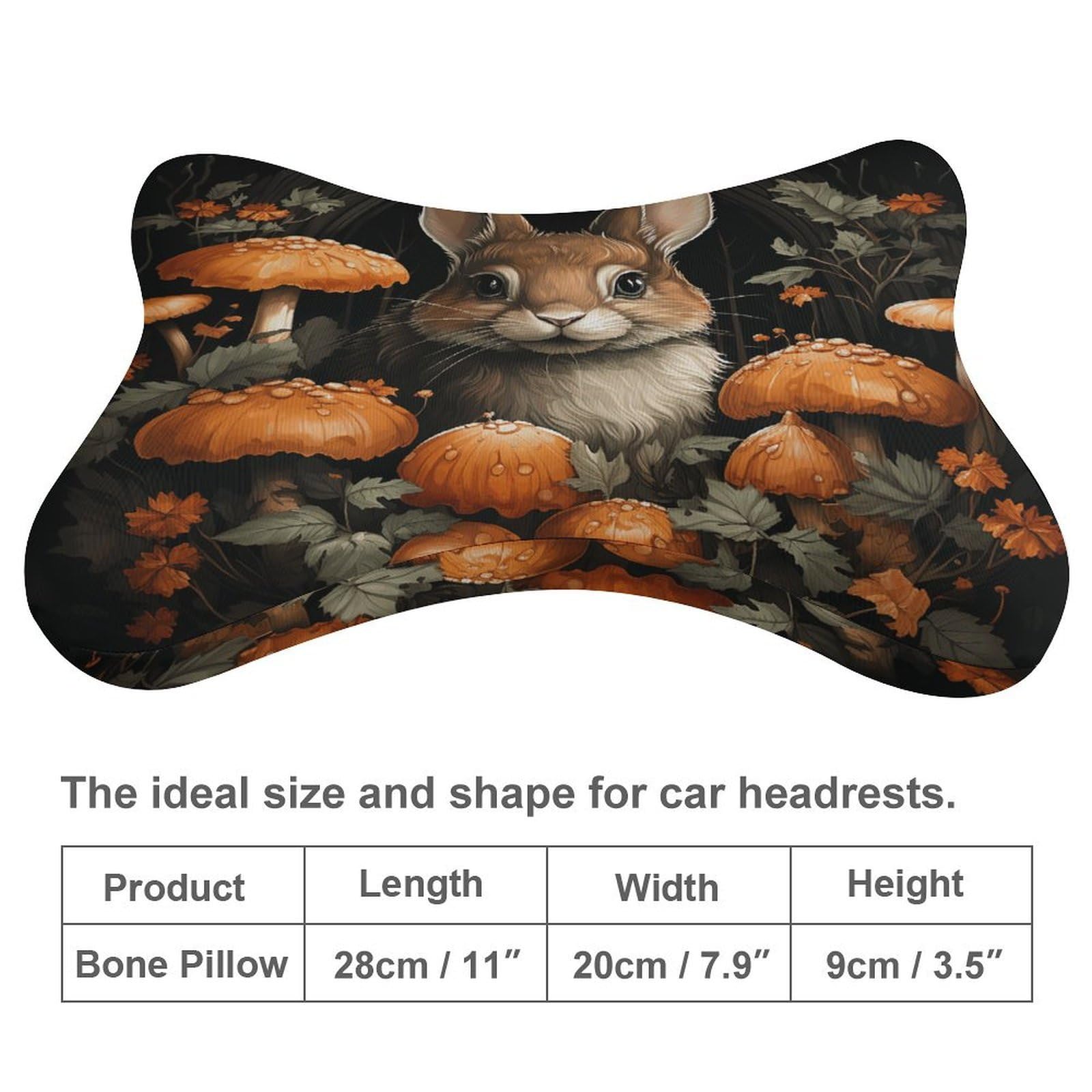 Lot de 2 coussins d'appui-tête de voiture en forme de lapin aux champignons avec housse amovible lavable pour voiture, bus, camion, confort de conduite