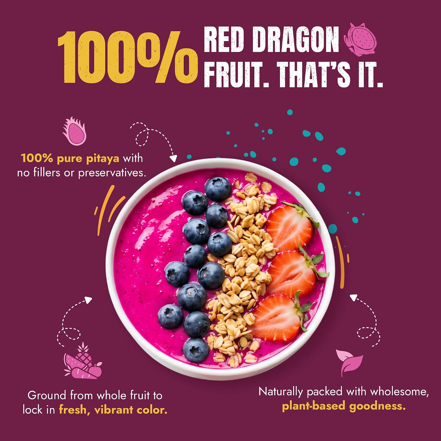  Pink Pitaya Powder 5oz (Dragon Fruit) | Gluten Free | Vegan | Natural Pink Food Coloring, For Baking, Frosting, Desserts, Smoothies, Red Dragon Fruit Syrup, Non-GMO, Resealable Pouch thumbnail